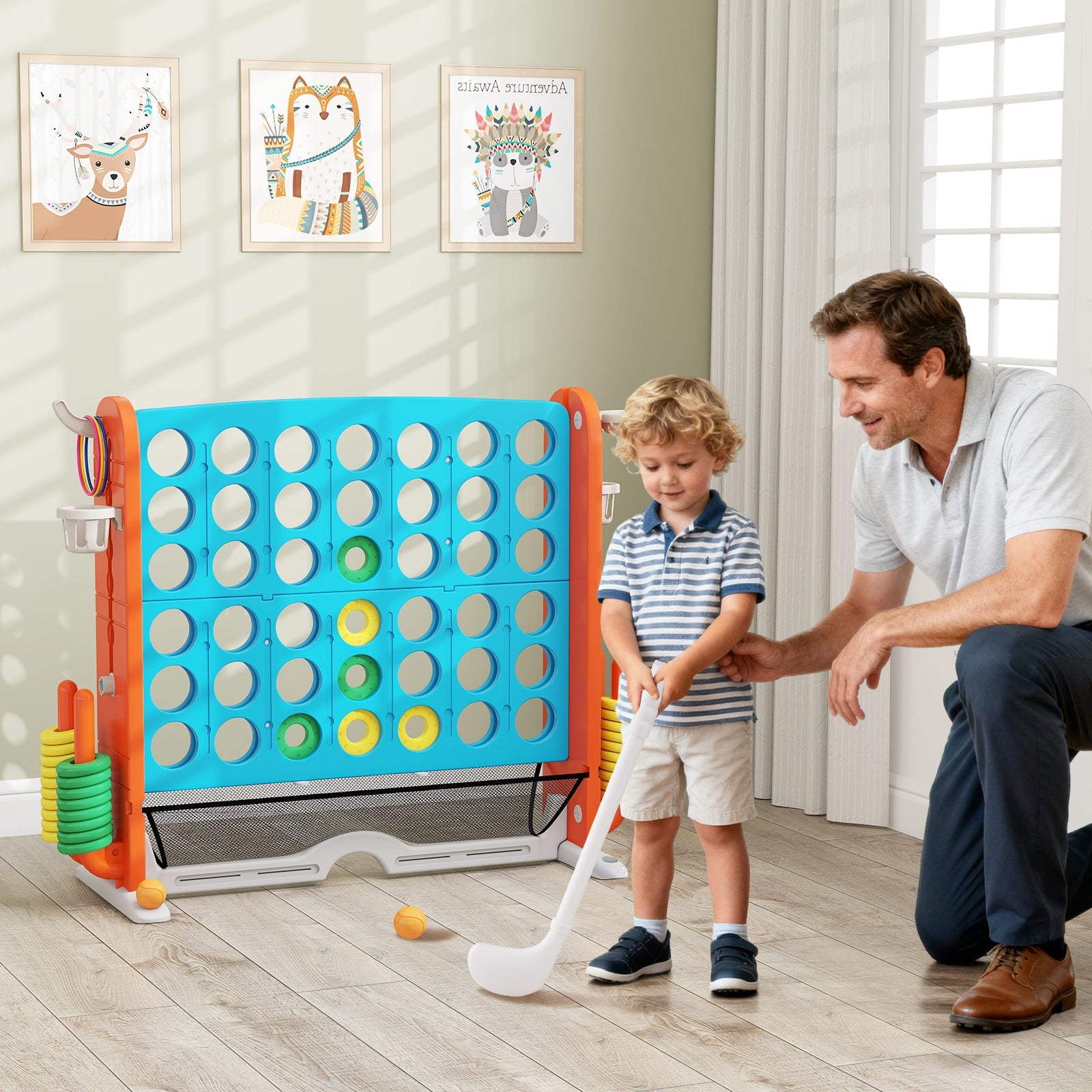 Jumbo 4-to-Score Game with Ring-toss and Basketball Hoop