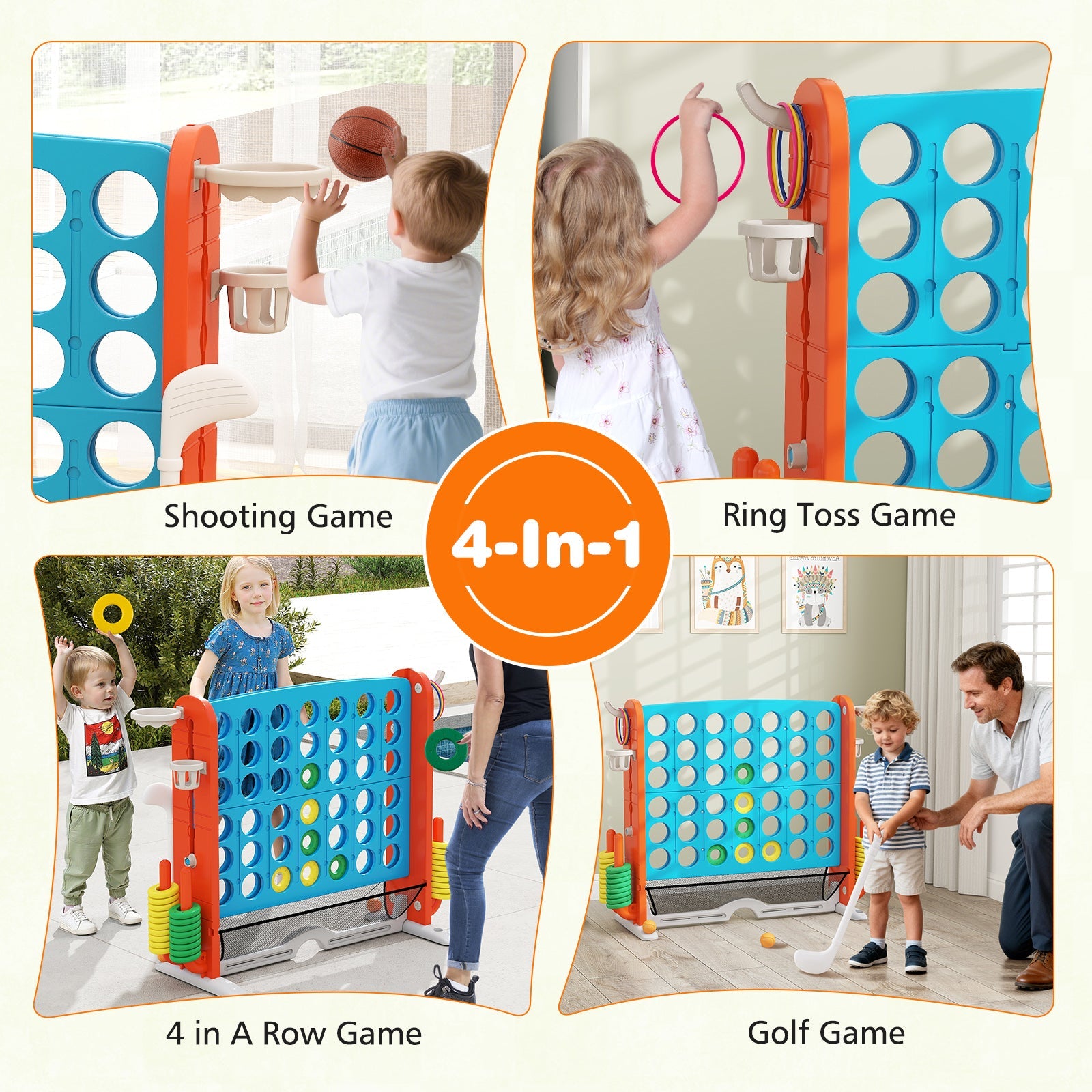 Jumbo 4-to-Score Game with Ring-toss and Basketball Hoop