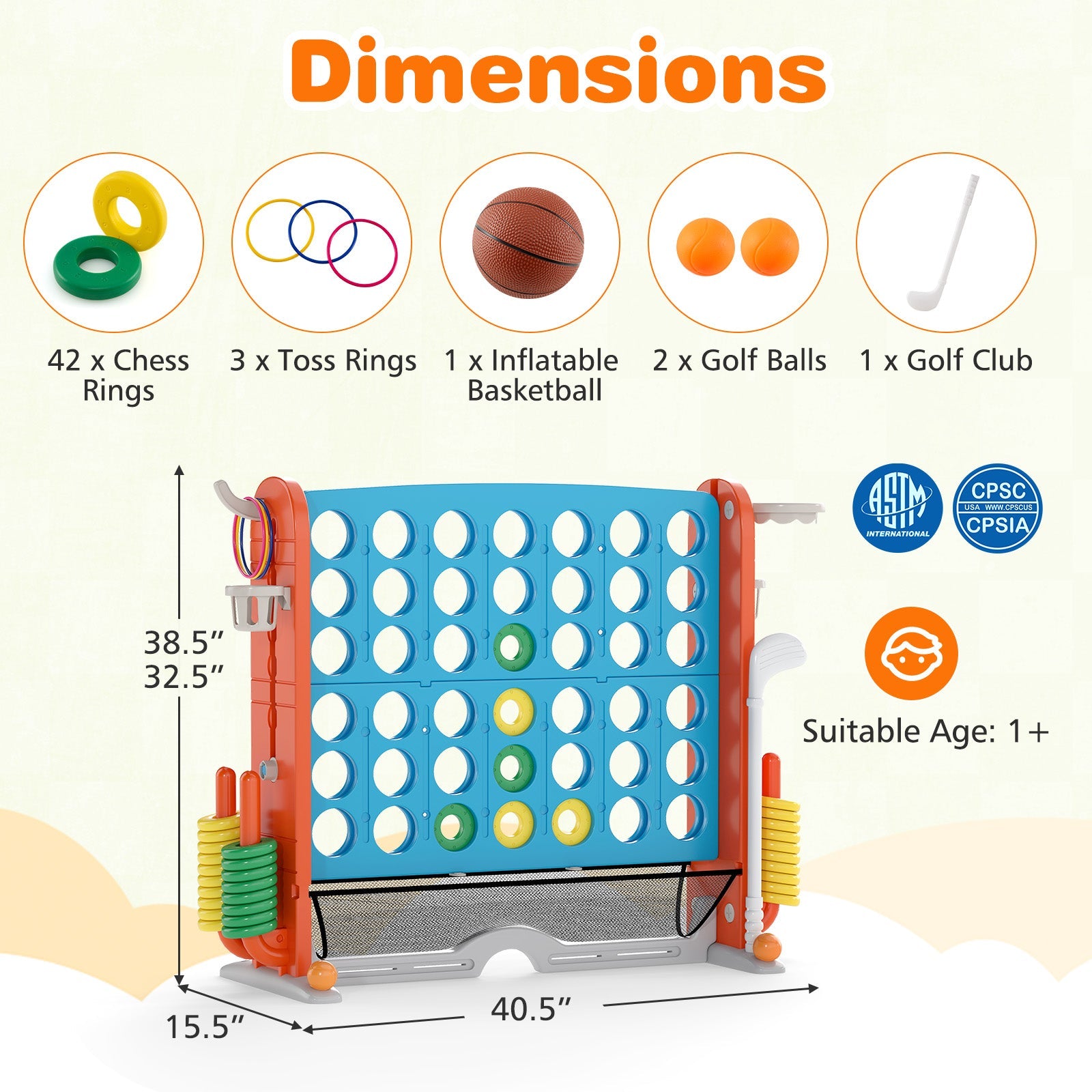 Jumbo 4-to-Score Game with Ring-toss and Basketball Hoop