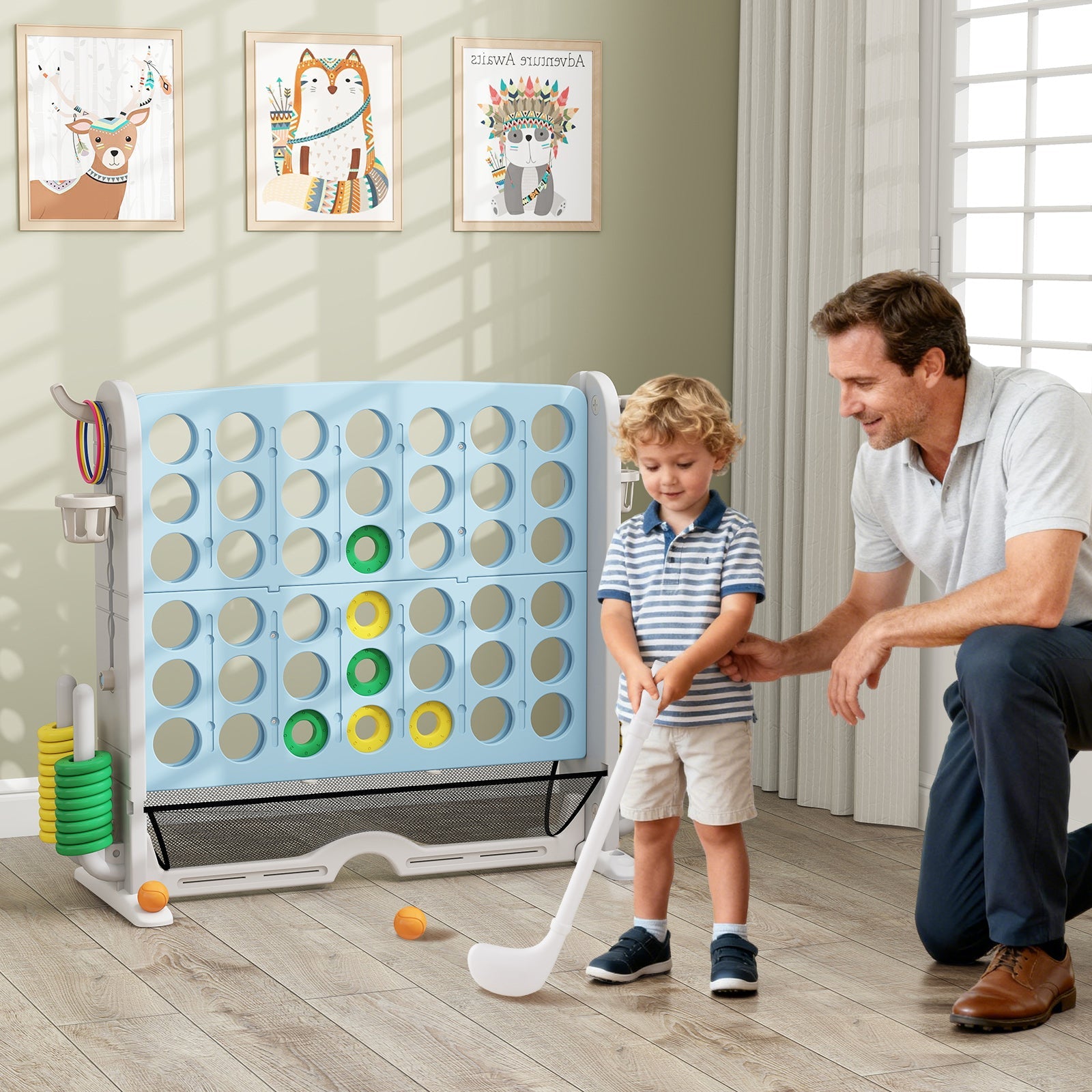 Jumbo 4-to-Score Game with Ring-toss and Basketball Hoop