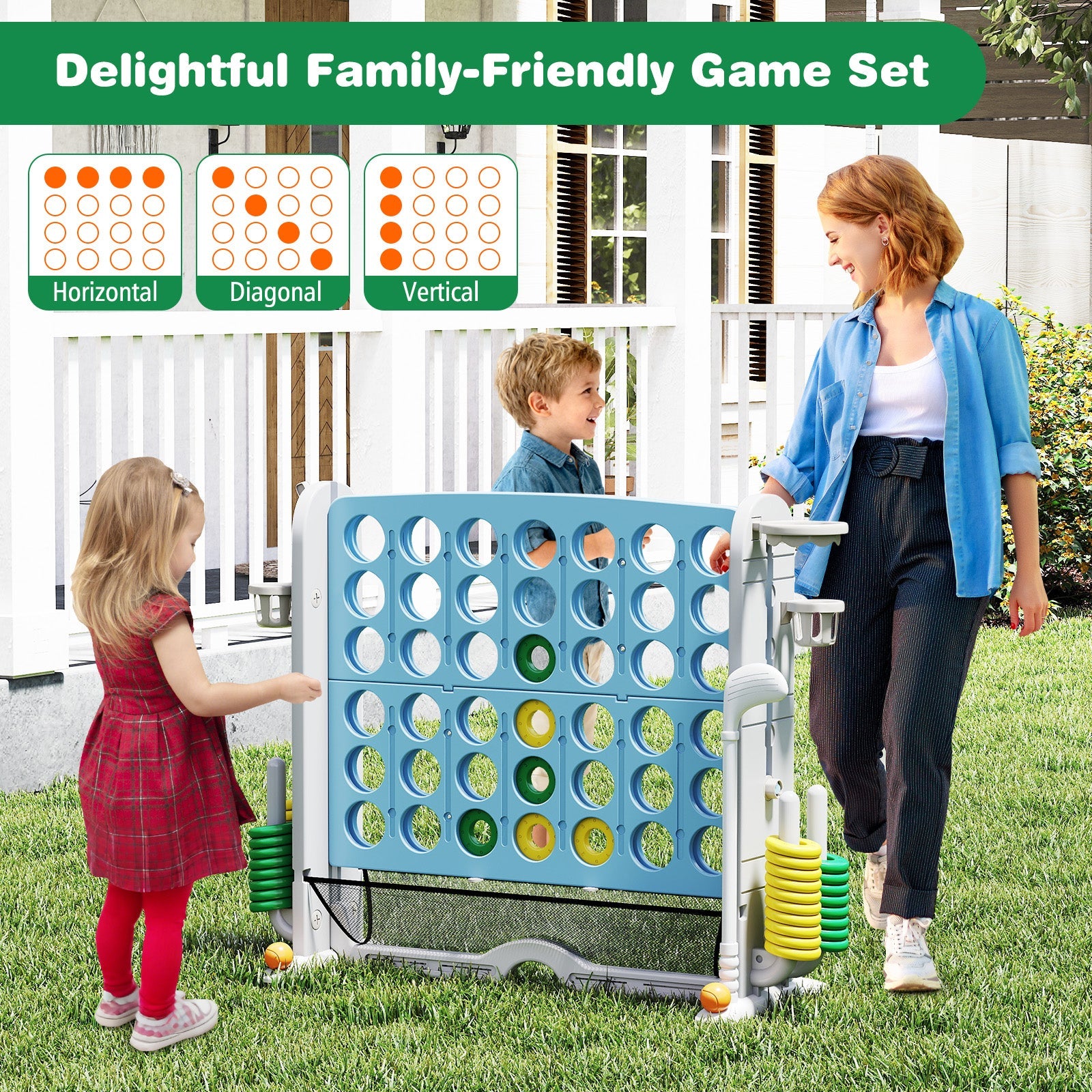 Jumbo 4-to-Score Game with Ring-toss and Basketball Hoop