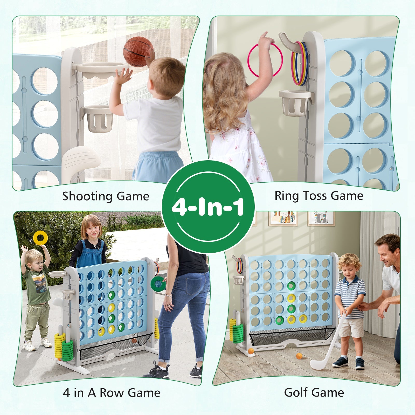 Jumbo 4-to-Score Game with Ring-toss and Basketball Hoop