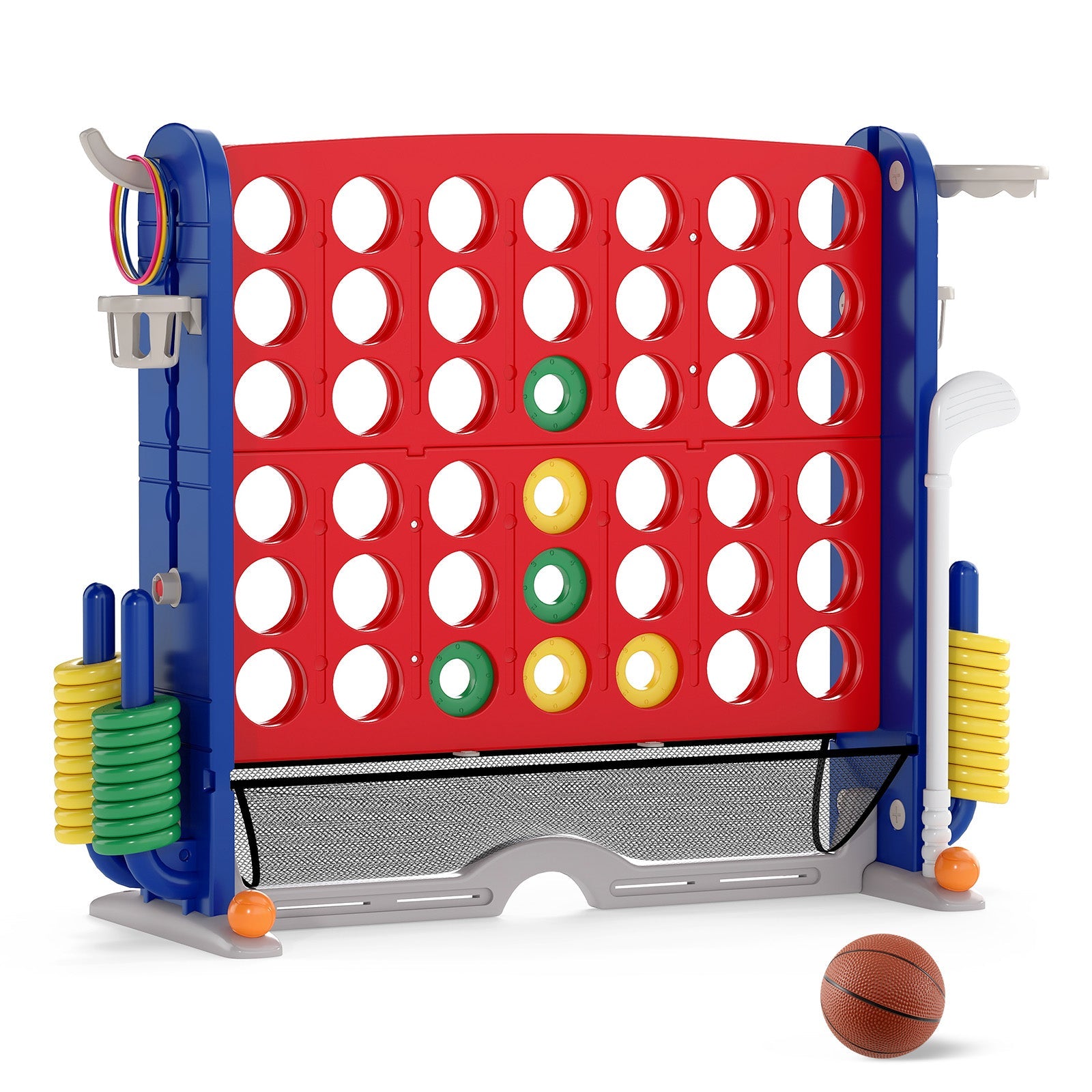 Jumbo 4-to-Score Game with Ring-toss and Basketball Hoop