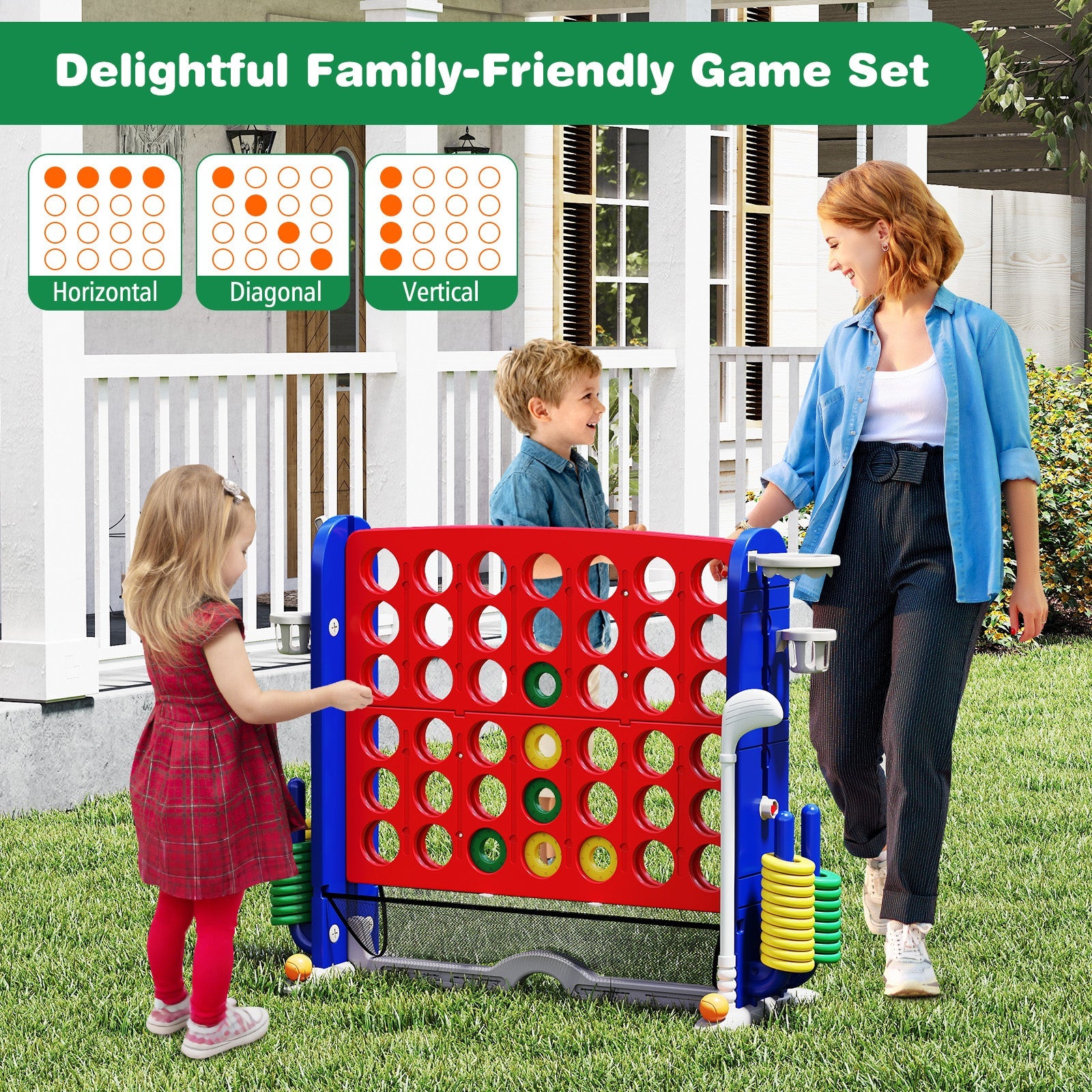Jumbo 4-to-Score Game with Ring-toss and Basketball Hoop