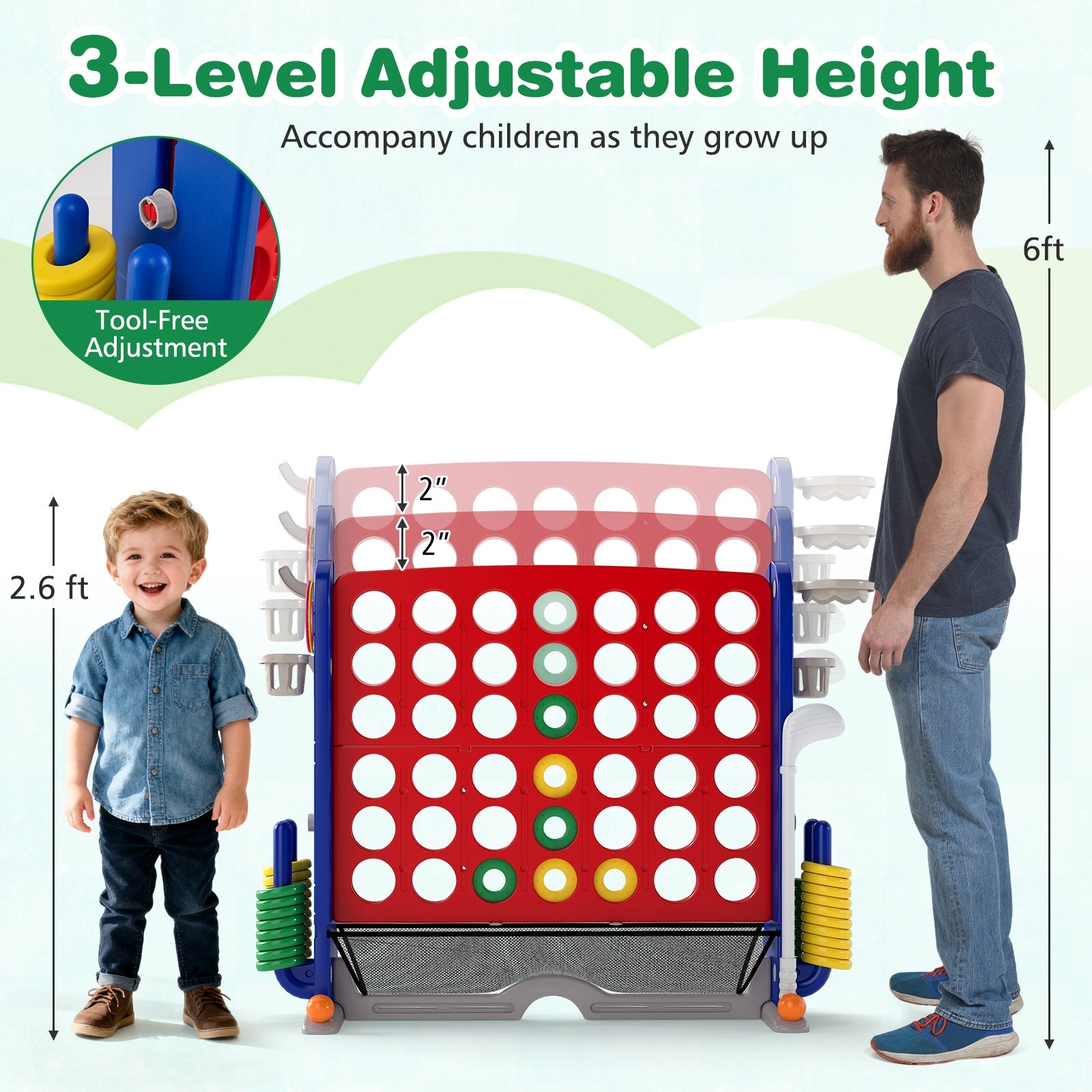 Jumbo 4-to-Score Game with Ring-toss and Basketball Hoop