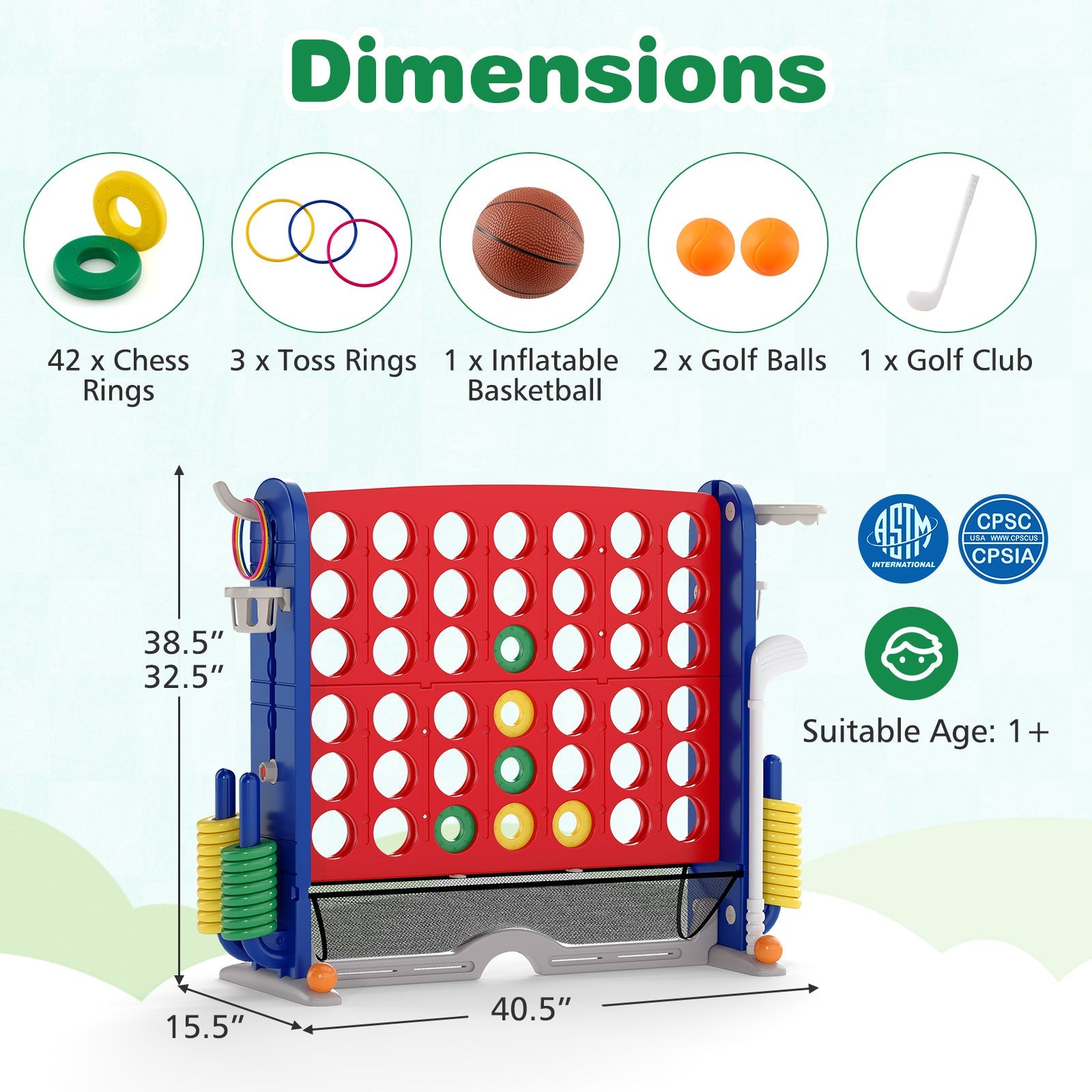 Jumbo 4-to-Score Game with Ring-toss and Basketball Hoop