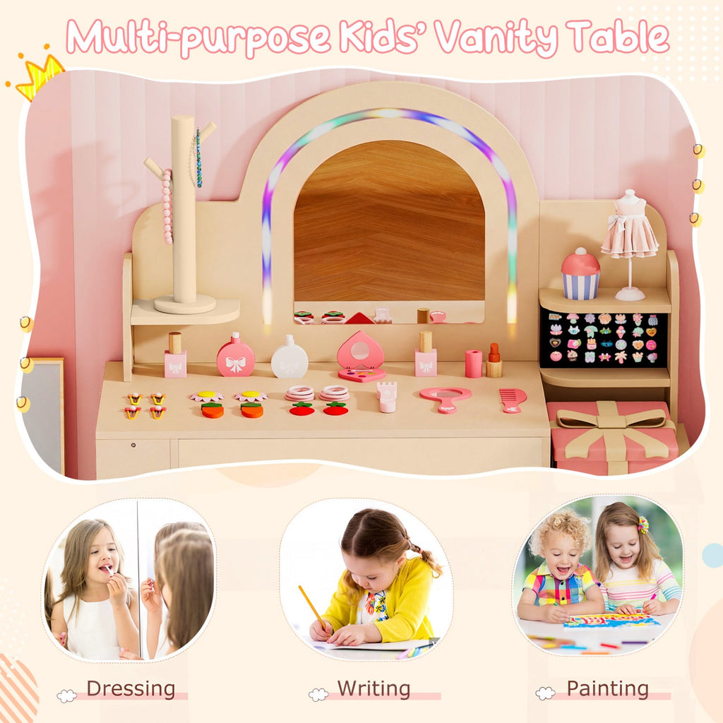 Kids Vanity Set with LED Mirror and Chair - Natural