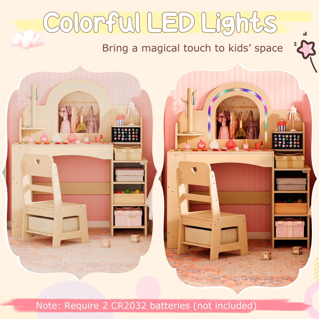 Kids Vanity Set with LED Mirror and Chair - Natural
