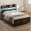 Queen LED Bed Frame with Power Outlets and Storage Headboard