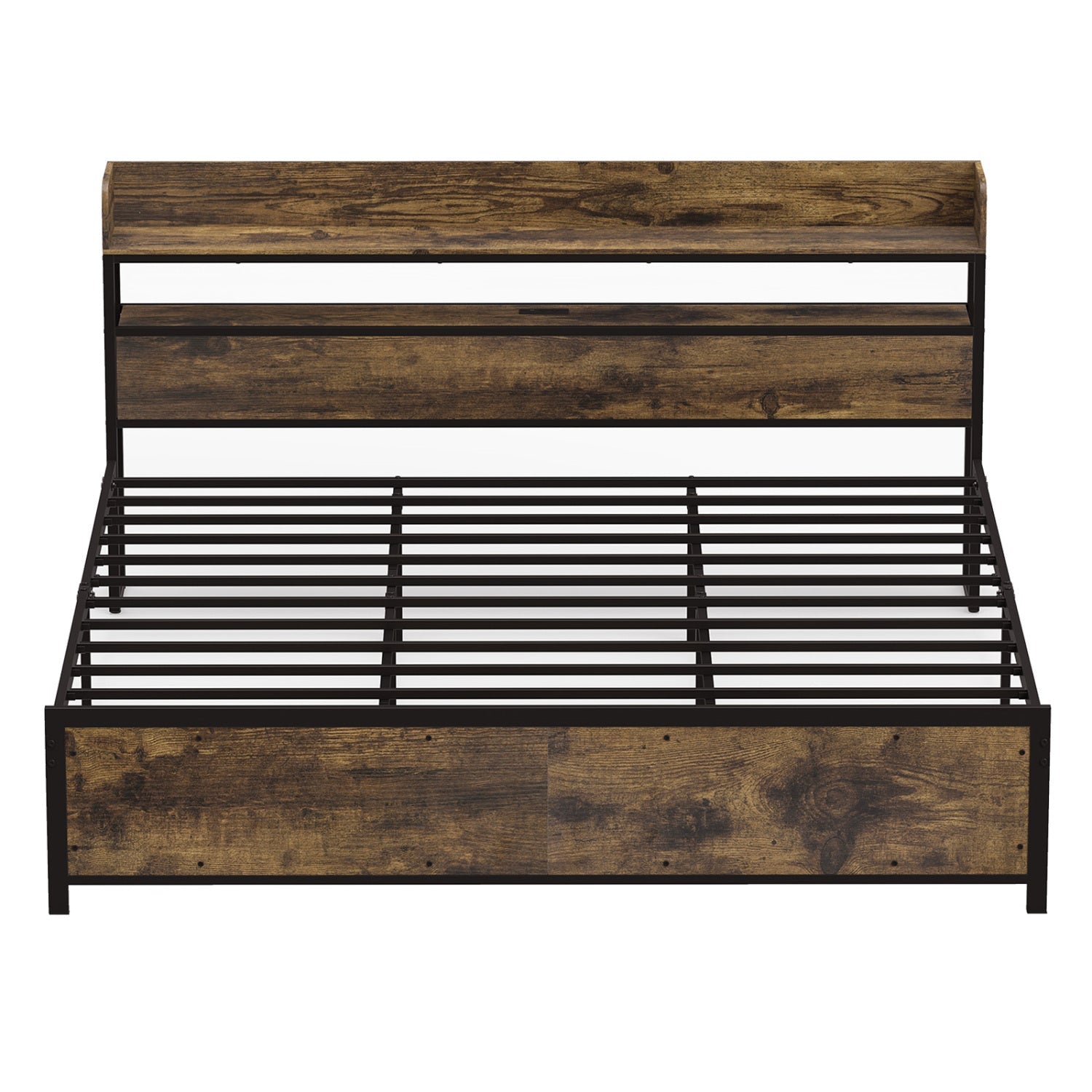 Queen LED Bed Frame with Power Outlets and Storage Headboard