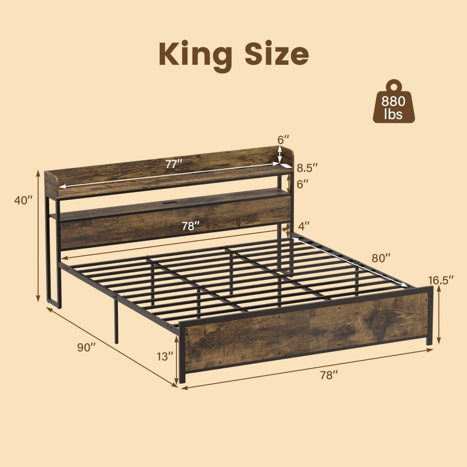 Queen LED Bed Frame with Power Outlets and Storage Headboard