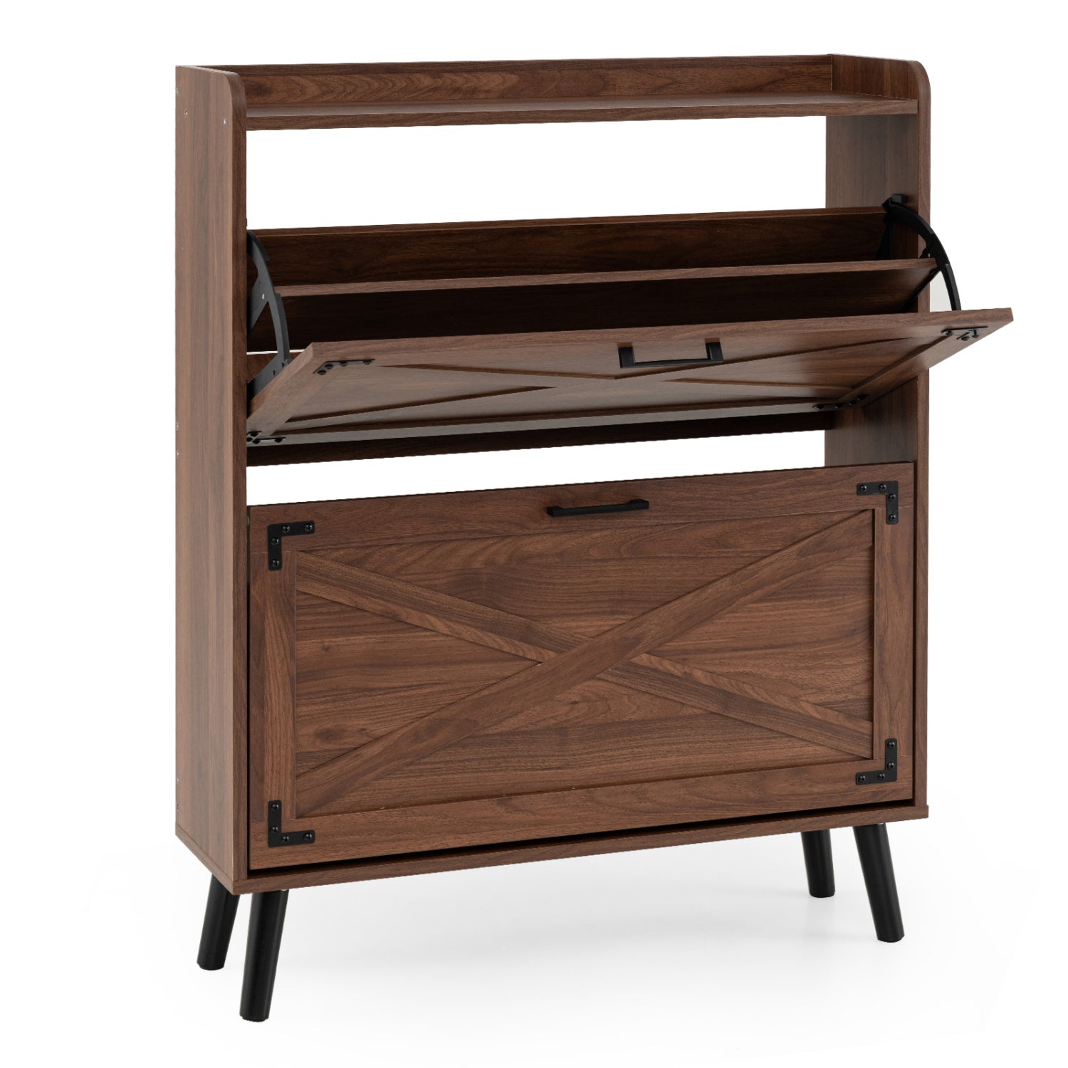 Narrow Shoe Cabinet with Flip Drawers and Adjustable Shelves