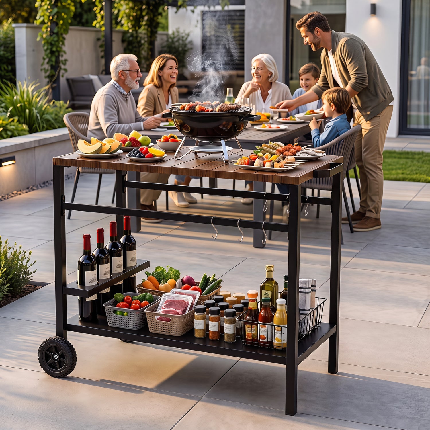 Outdoor Grill Cart with Stainless Steel Top and Storage