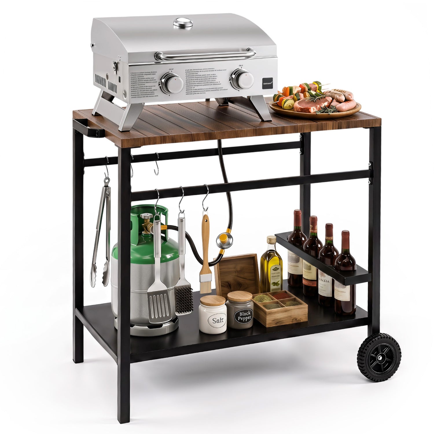 Outdoor Grill Cart with Stainless Steel Top and Storage
