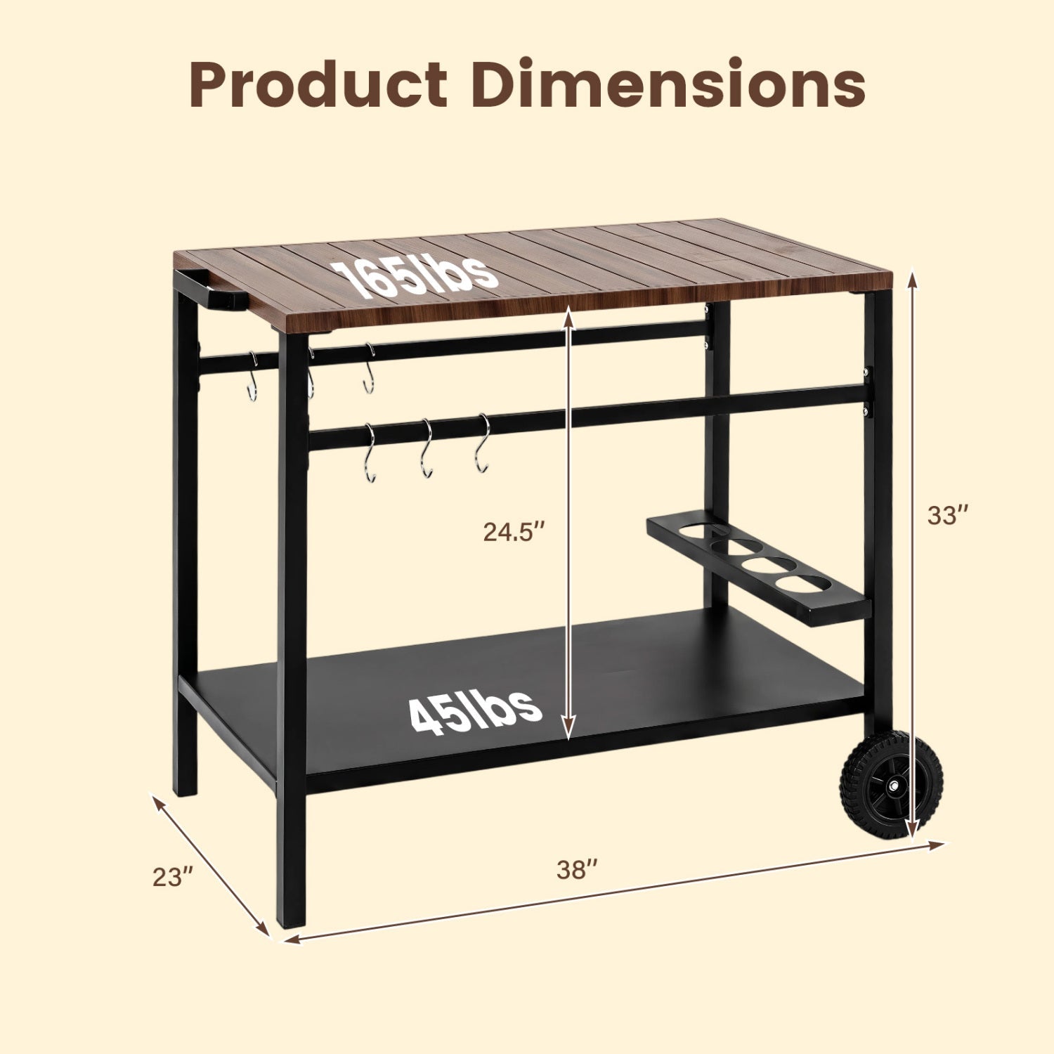 Outdoor Grill Cart with Stainless Steel Top and Storage