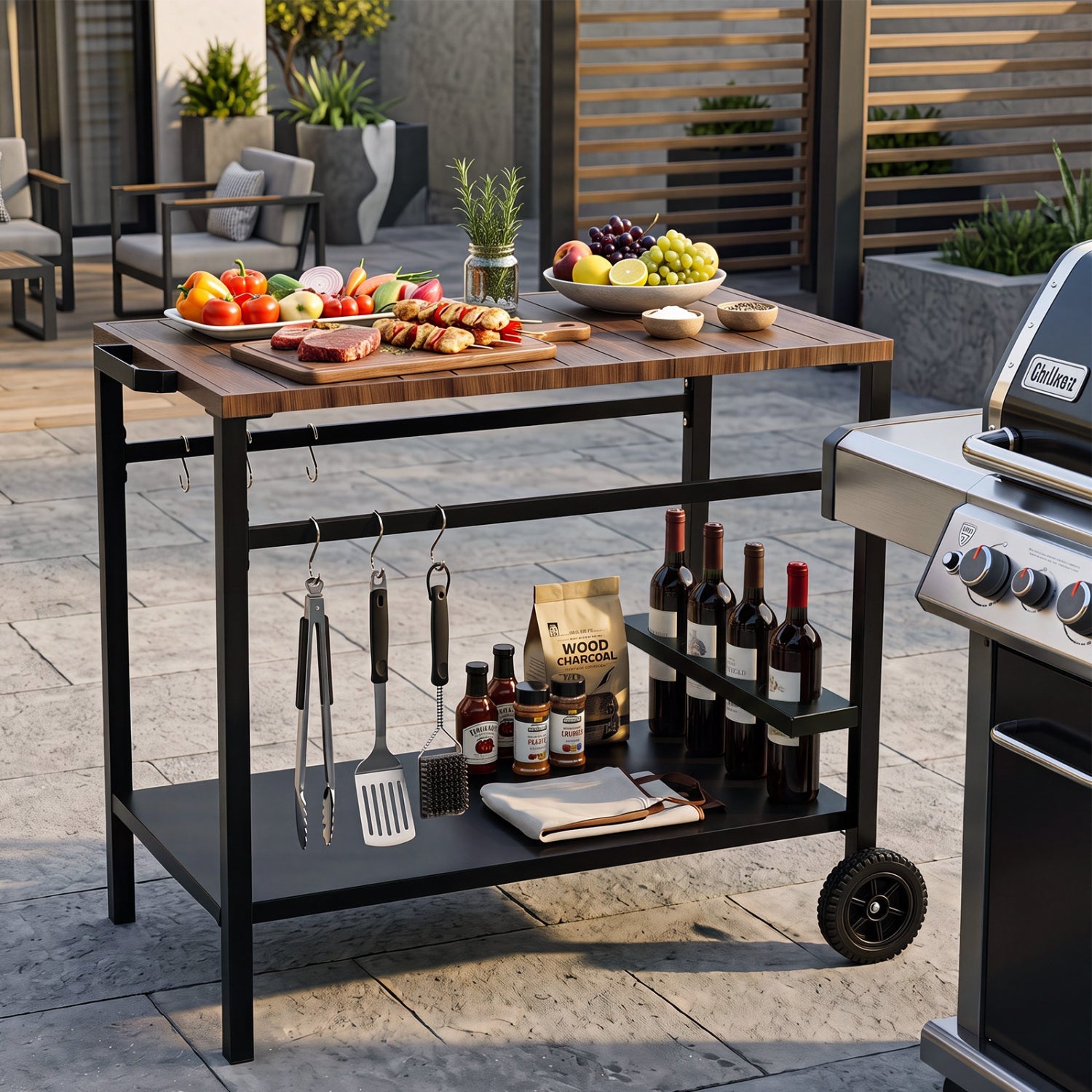 Outdoor Grill Cart with Stainless Steel Top and Storage