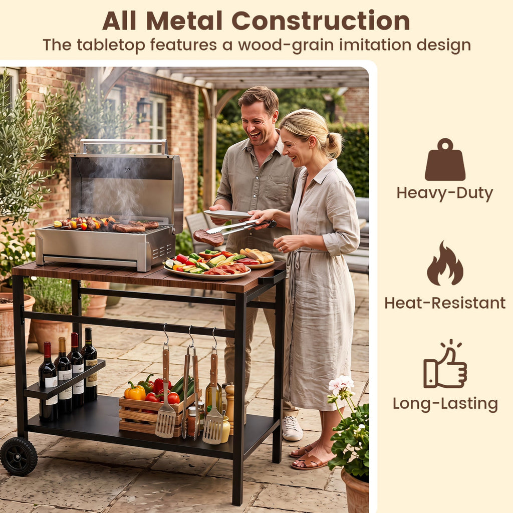 Outdoor Grill Cart with Stainless Steel Top and Storage