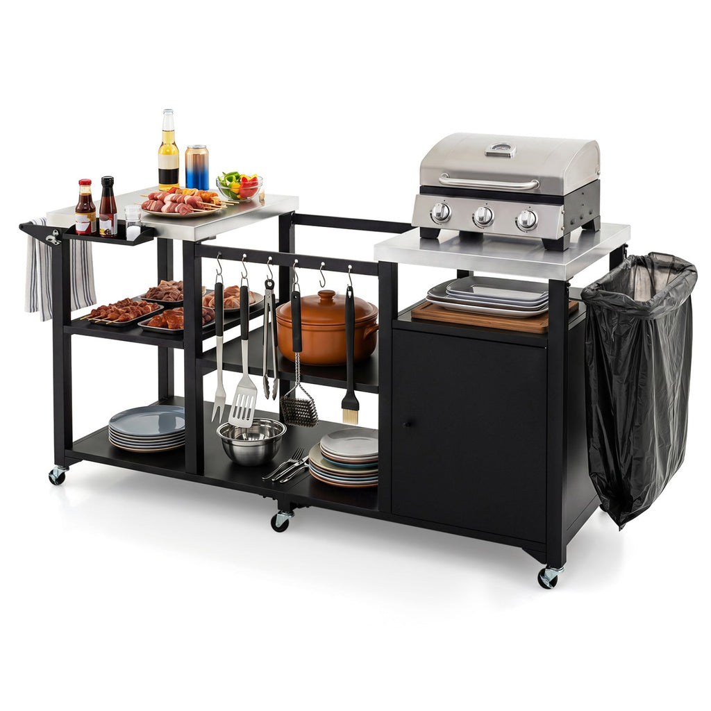 Outdoor Grill Cart with Stainless Steel Tabletop & Cabinet