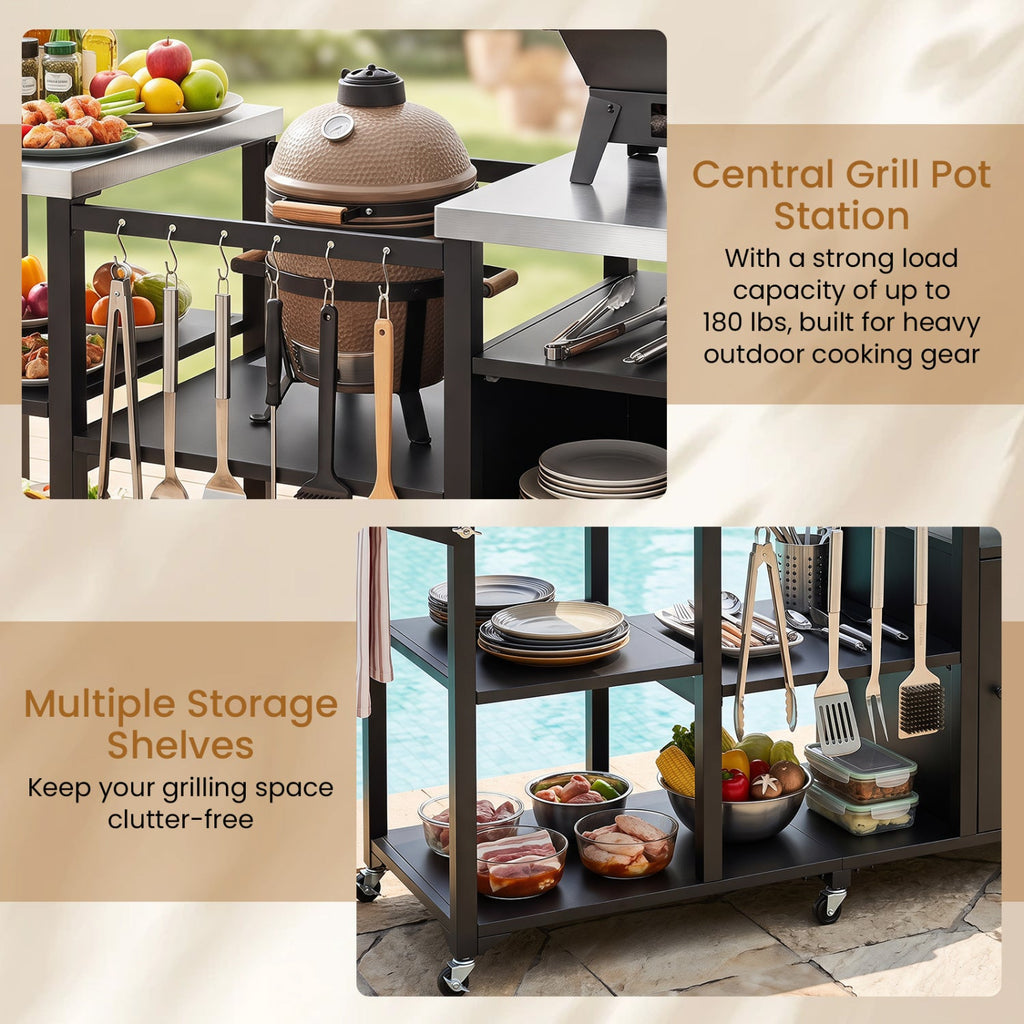 Outdoor Grill Cart with Stainless Steel Tabletop & Cabinet
