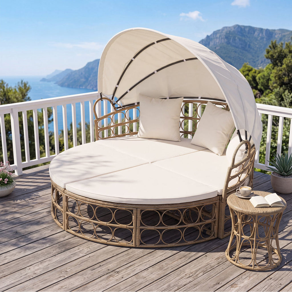 Outdoor Patio Daybed with Retractable Canopy and Cushions