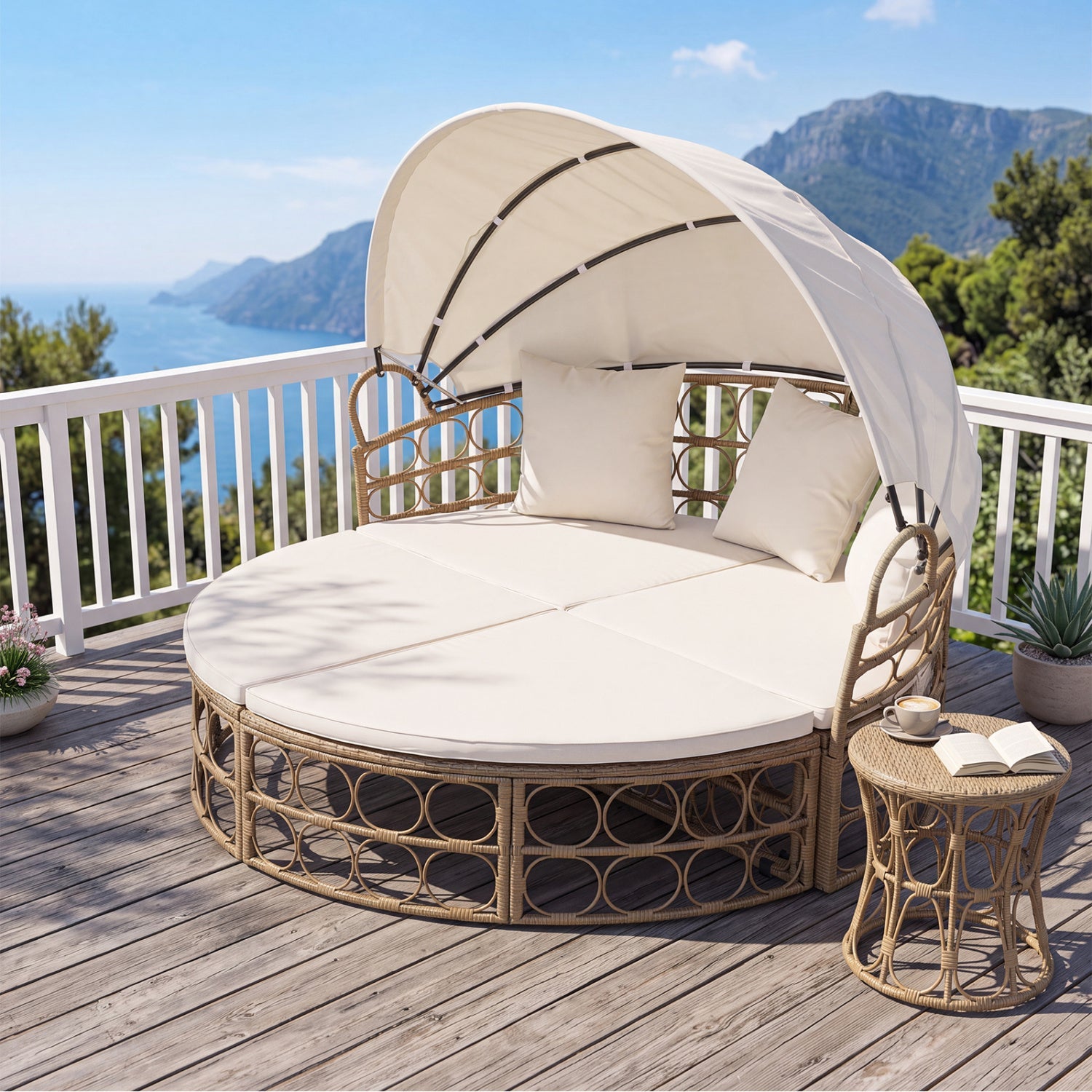 Outdoor Patio Daybed with Retractable Canopy and Cushions