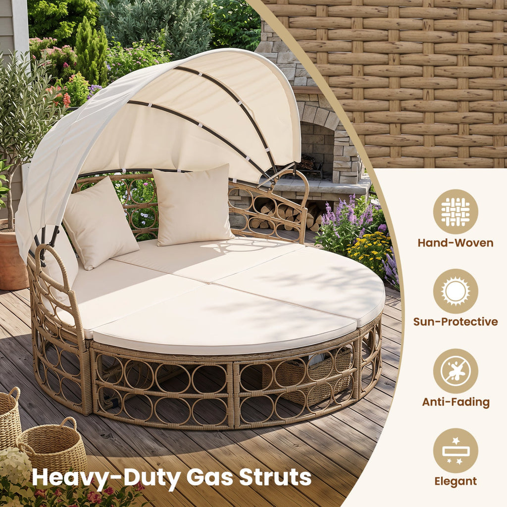 Outdoor Patio Daybed with Retractable Canopy and Cushions