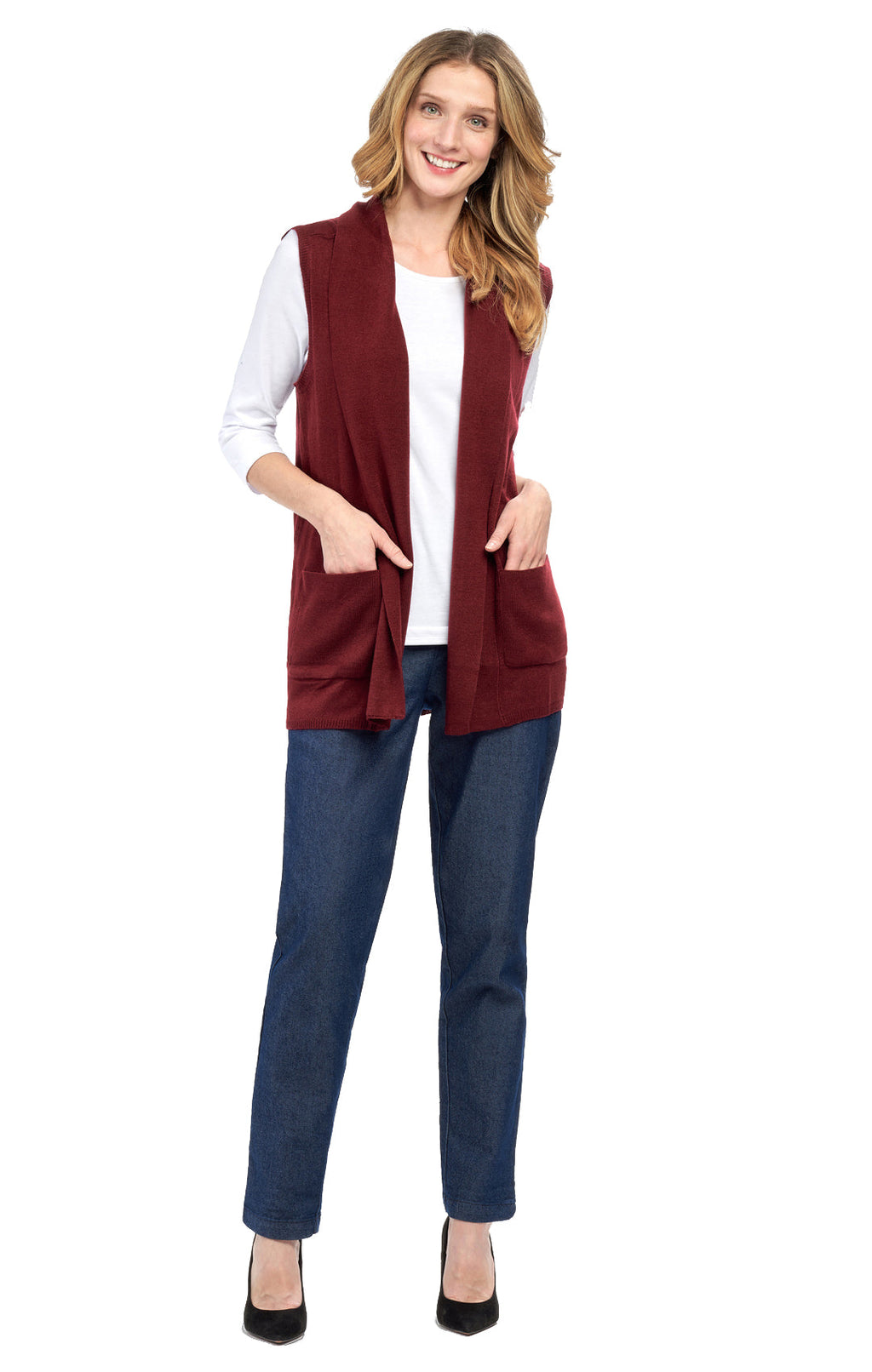 Women's Sleeveless Open Front Shawl Collar Vest — Soft Knit