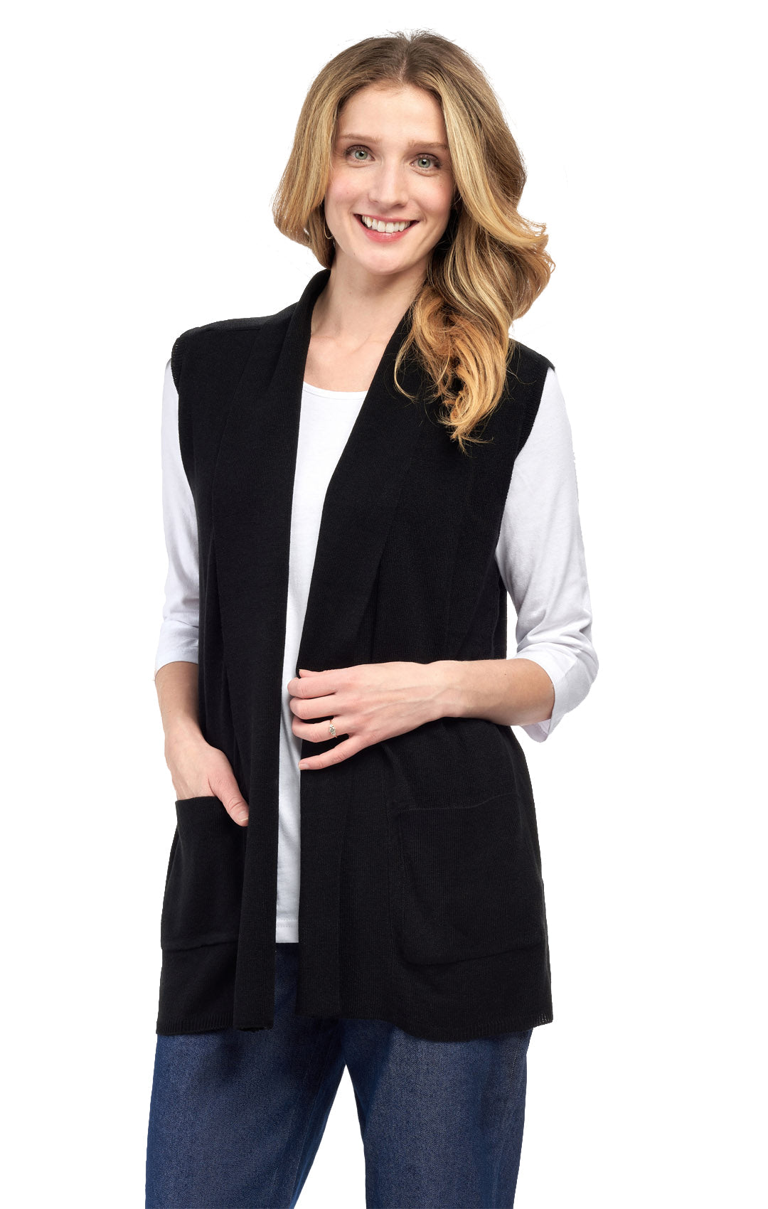 Women's Sleeveless Open Front Shawl Collar Vest — Soft Knit