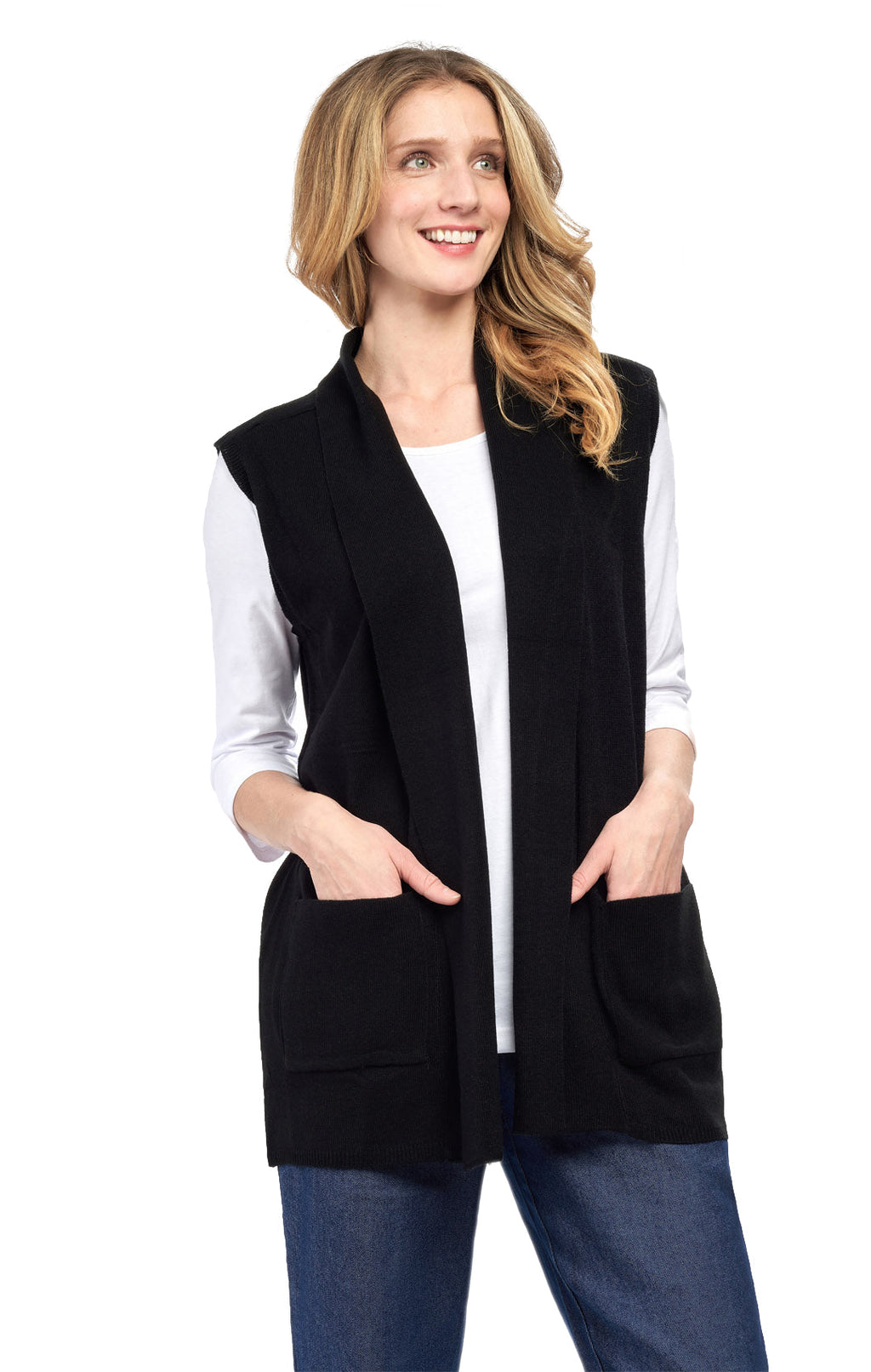 Women's Sleeveless Open Front Shawl Collar Vest — Soft Knit