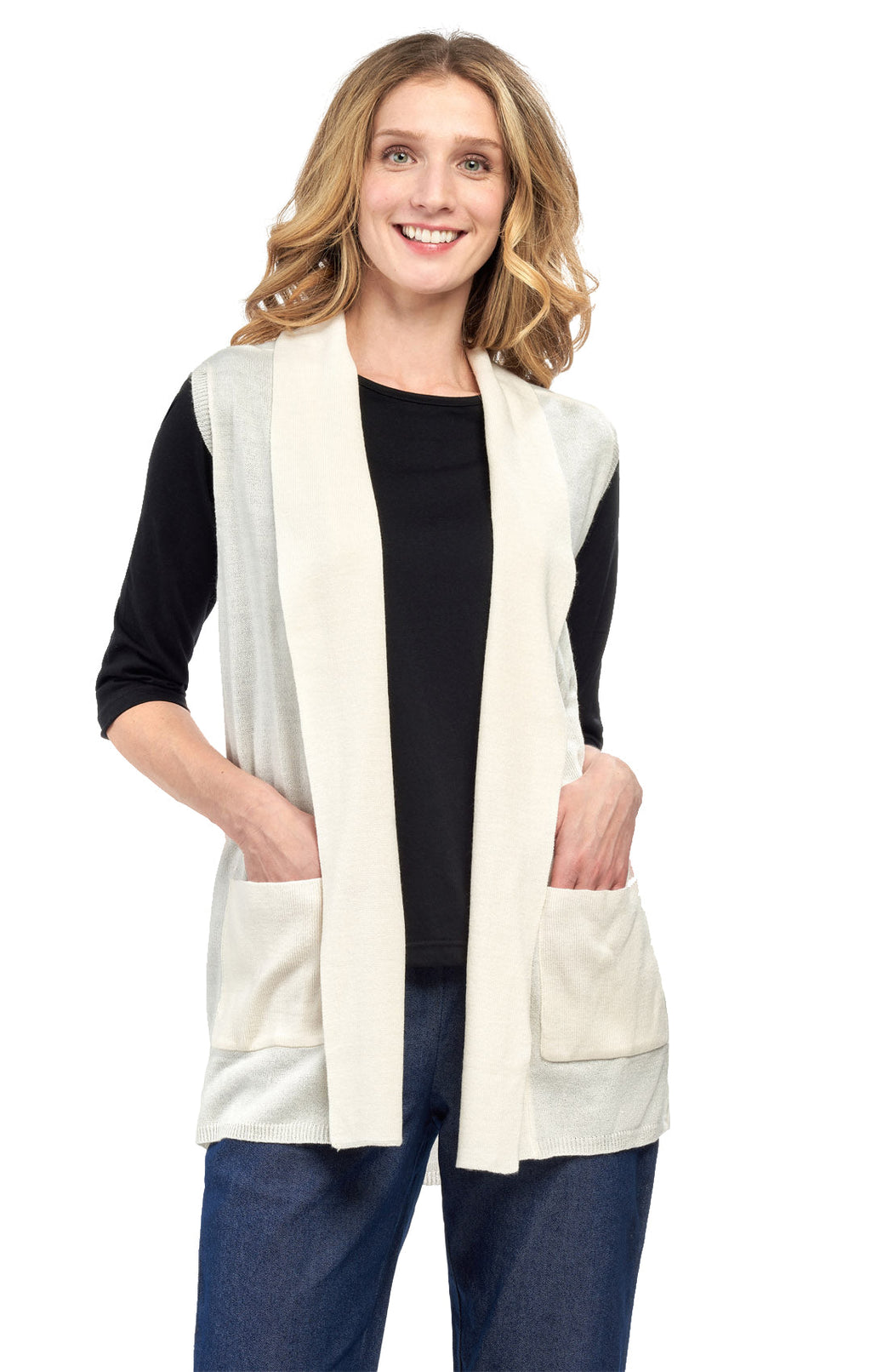 Women's Sleeveless Open Front Shawl Collar Vest — Soft Knit