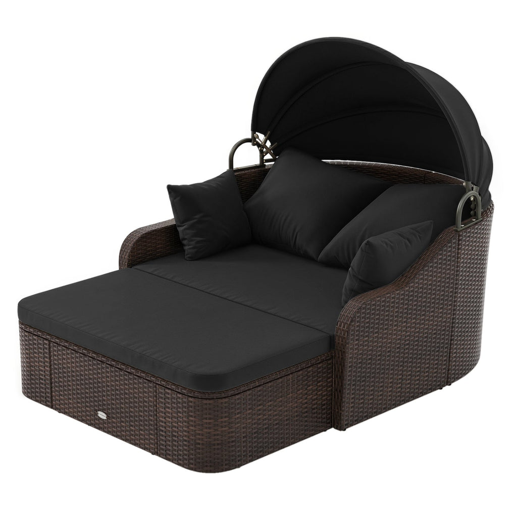 Outdoor Rattan Daybed with Retractable Canopy and Cushions