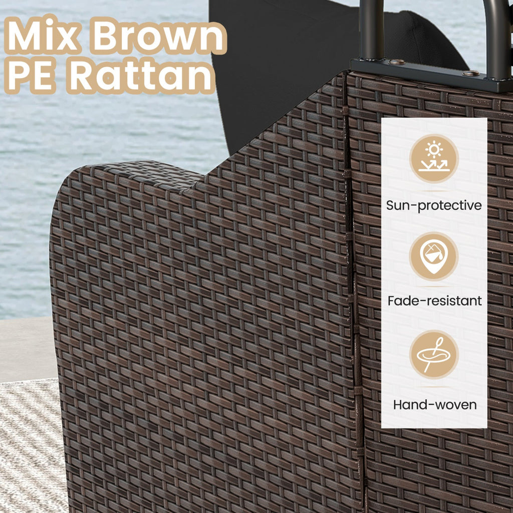 Outdoor Rattan Daybed with Retractable Canopy and Cushions