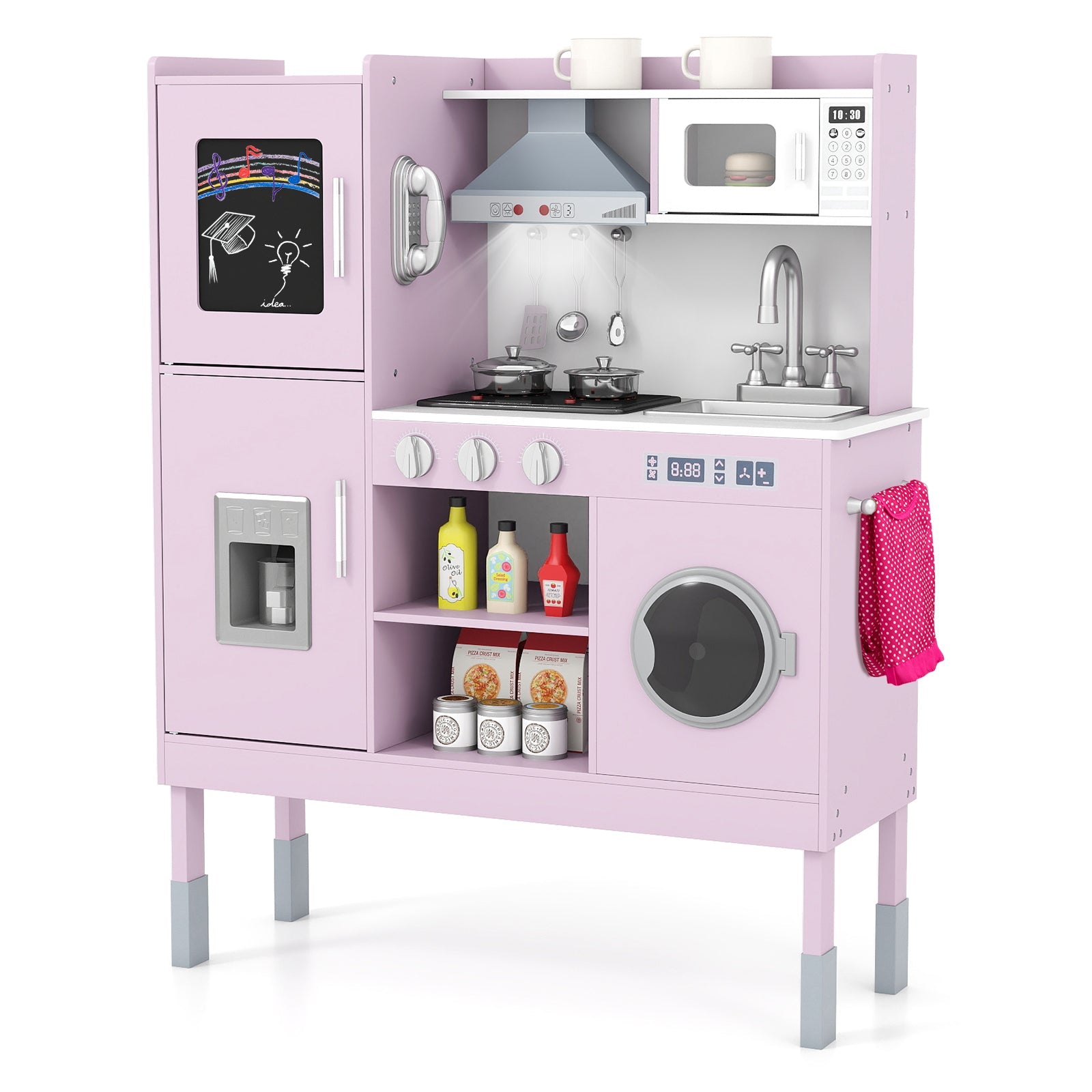 Pretend Play Kitchen Toy Kitchen Playset with Range Hood Ice Maker and Telephone
