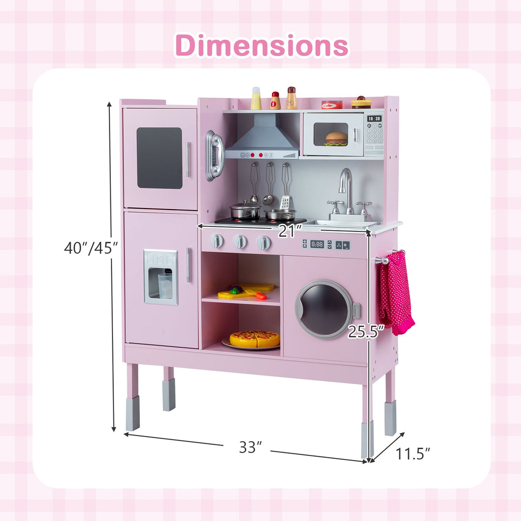 Pretend Play Kitchen Toy Kitchen Playset with Range Hood Ice Maker and Telephone