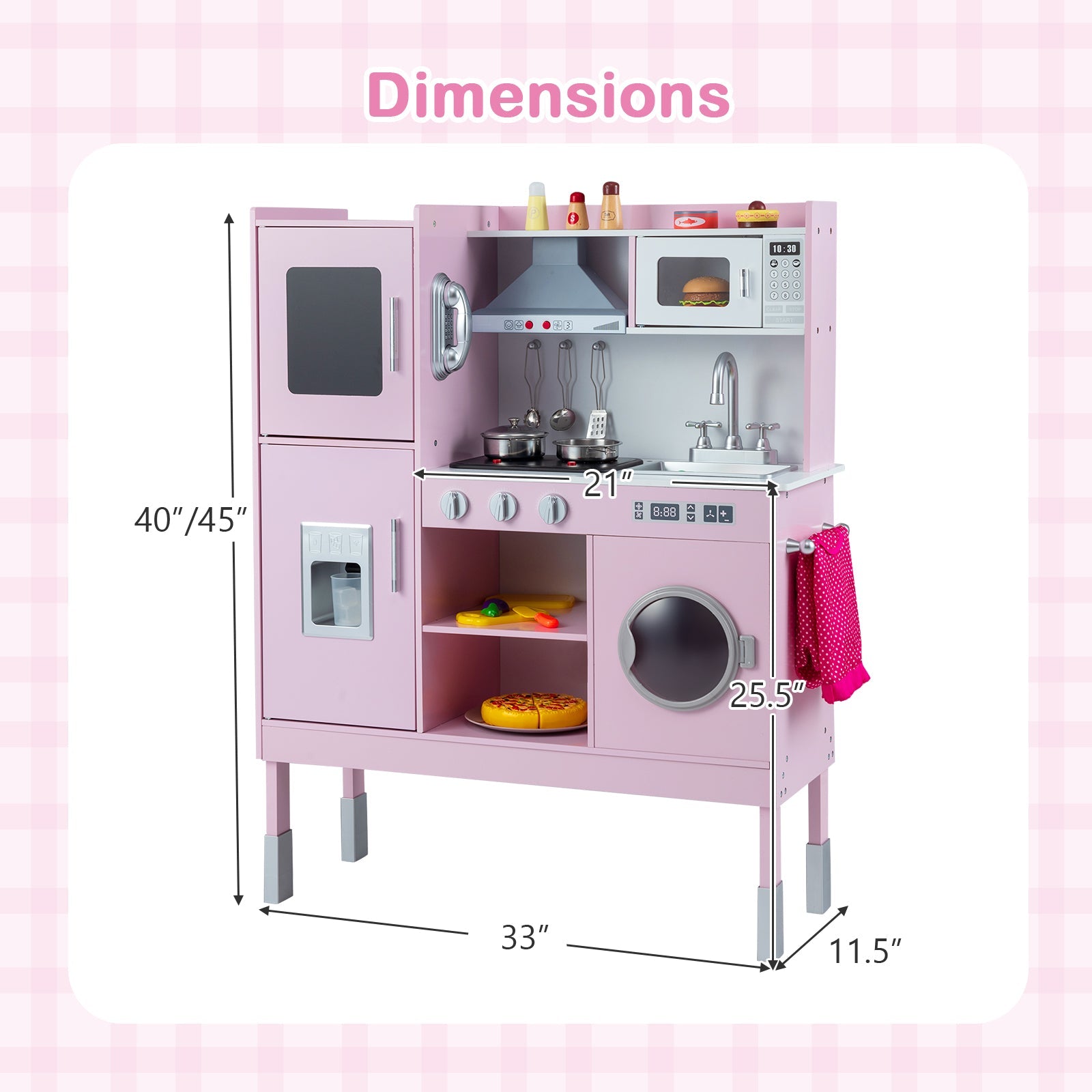 Pretend Play Kitchen Toy Kitchen Playset with Range Hood Ice Maker and Telephone