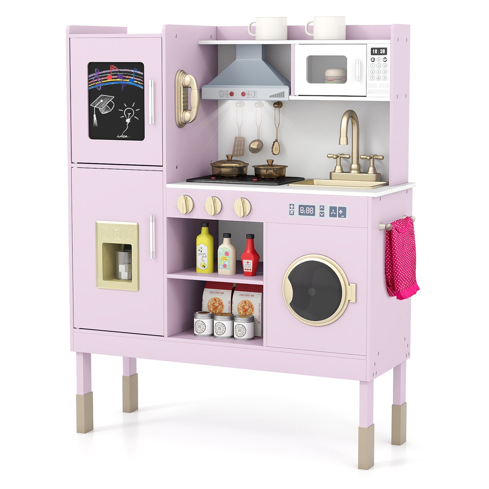 Pretend Play Kitchen Toy Kitchen Playset with Range Hood Ice Maker and Telephone
