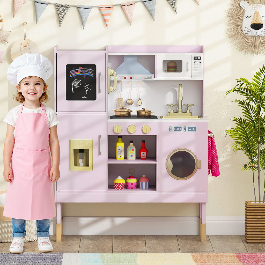 Pretend Play Kitchen Toy Kitchen Playset with Range Hood Ice Maker and Telephone