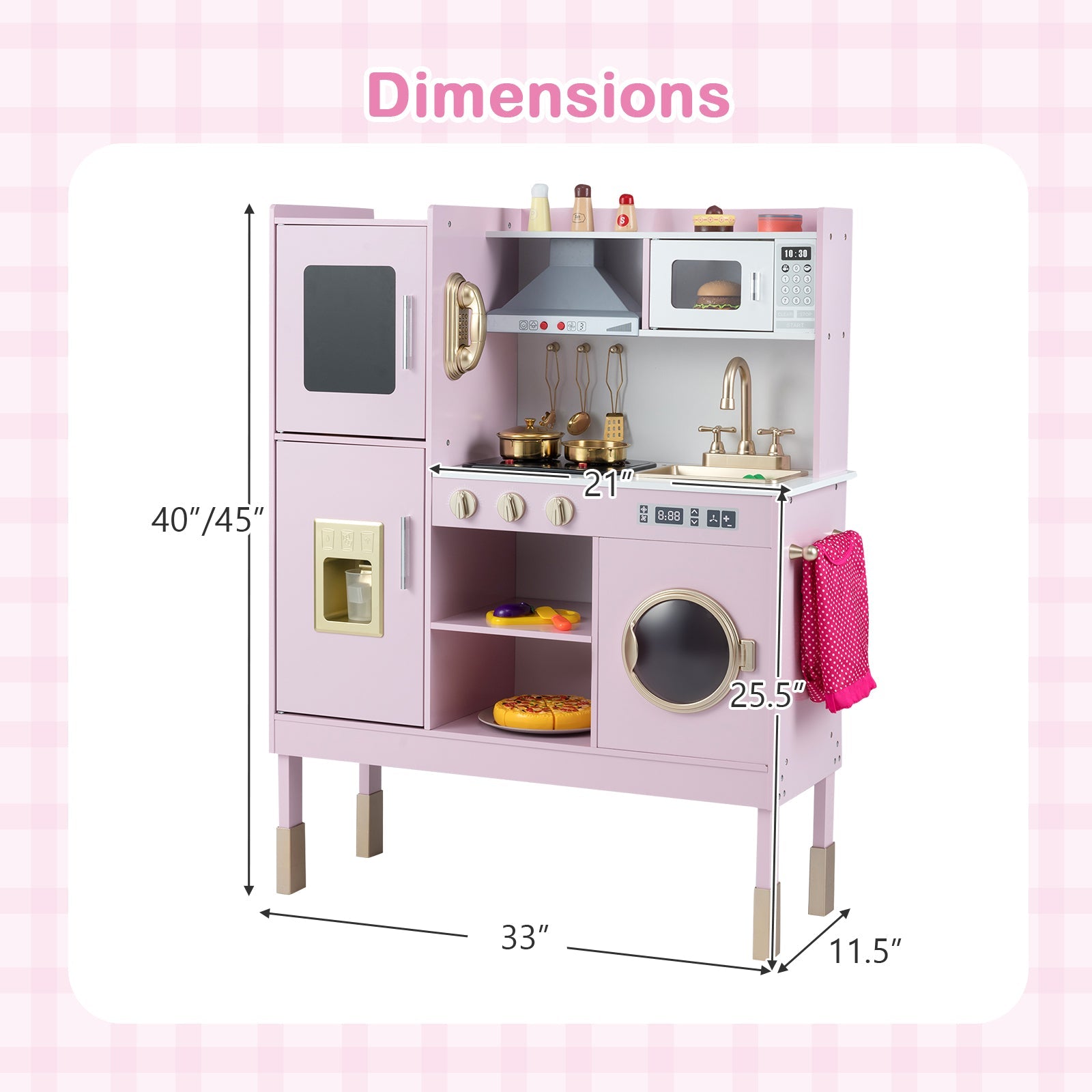 Pretend Play Kitchen Toy Kitchen Playset with Range Hood Ice Maker and Telephone