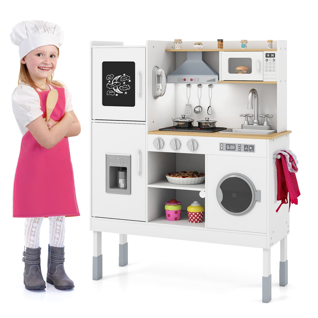 Pretend Play Kitchen Toy Kitchen Playset with Range Hood Ice Maker and Telephone