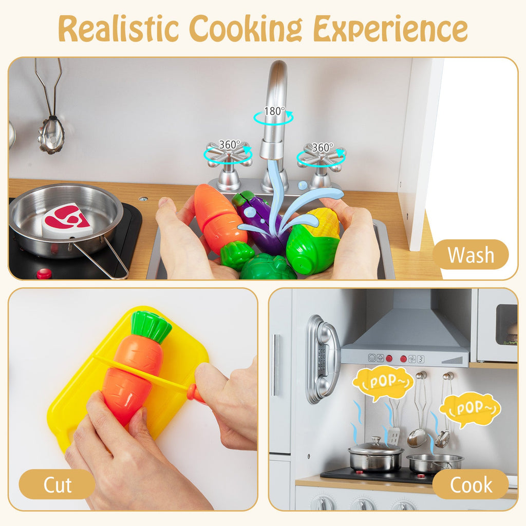 Pretend Play Kitchen Toy Kitchen Playset with Range Hood Ice Maker and Telephone