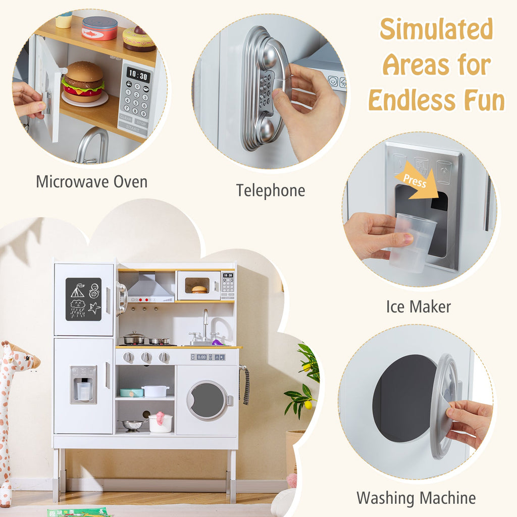 Pretend Play Kitchen Toy Kitchen Playset with Range Hood Ice Maker and Telephone