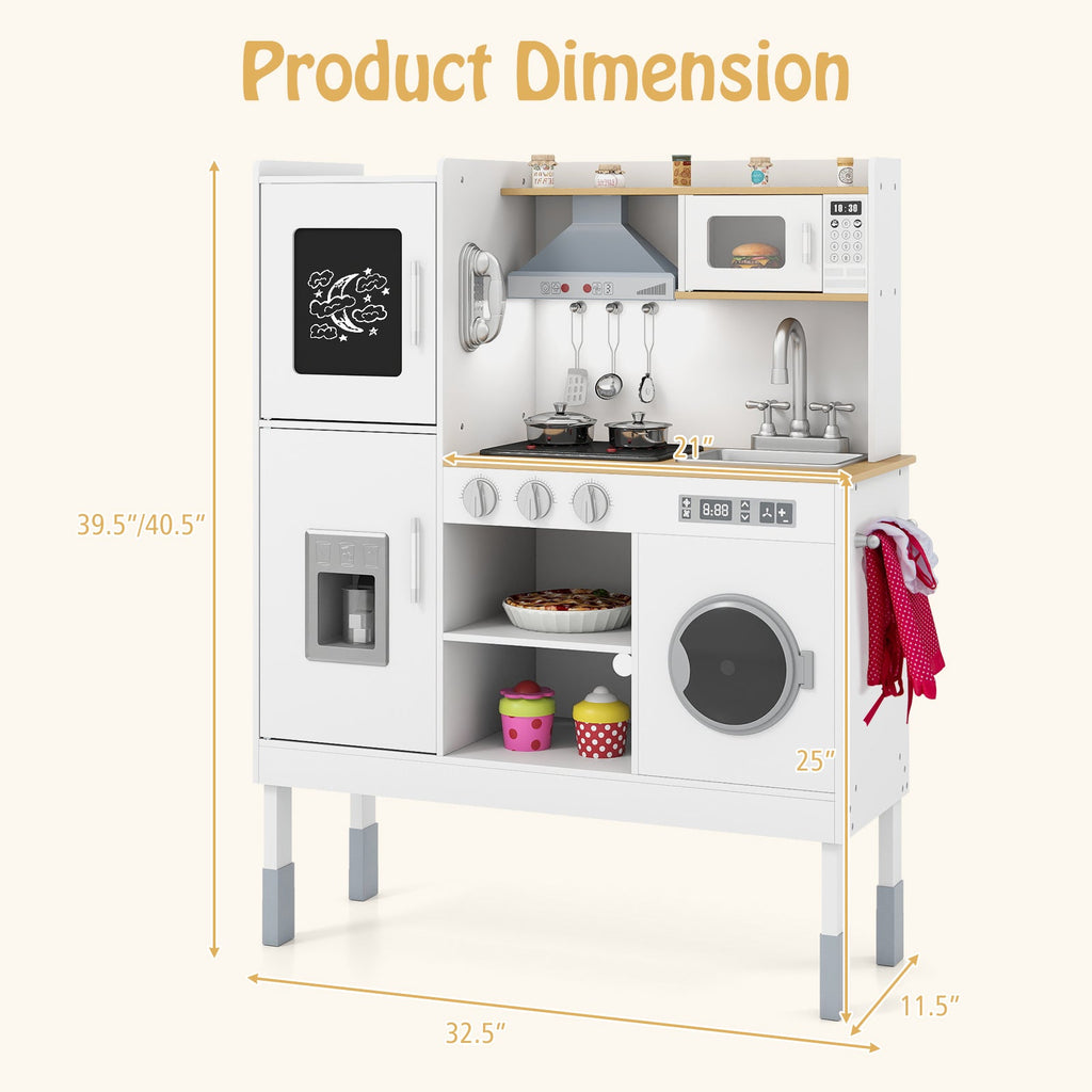Pretend Play Kitchen Toy Kitchen Playset with Range Hood Ice Maker and Telephone