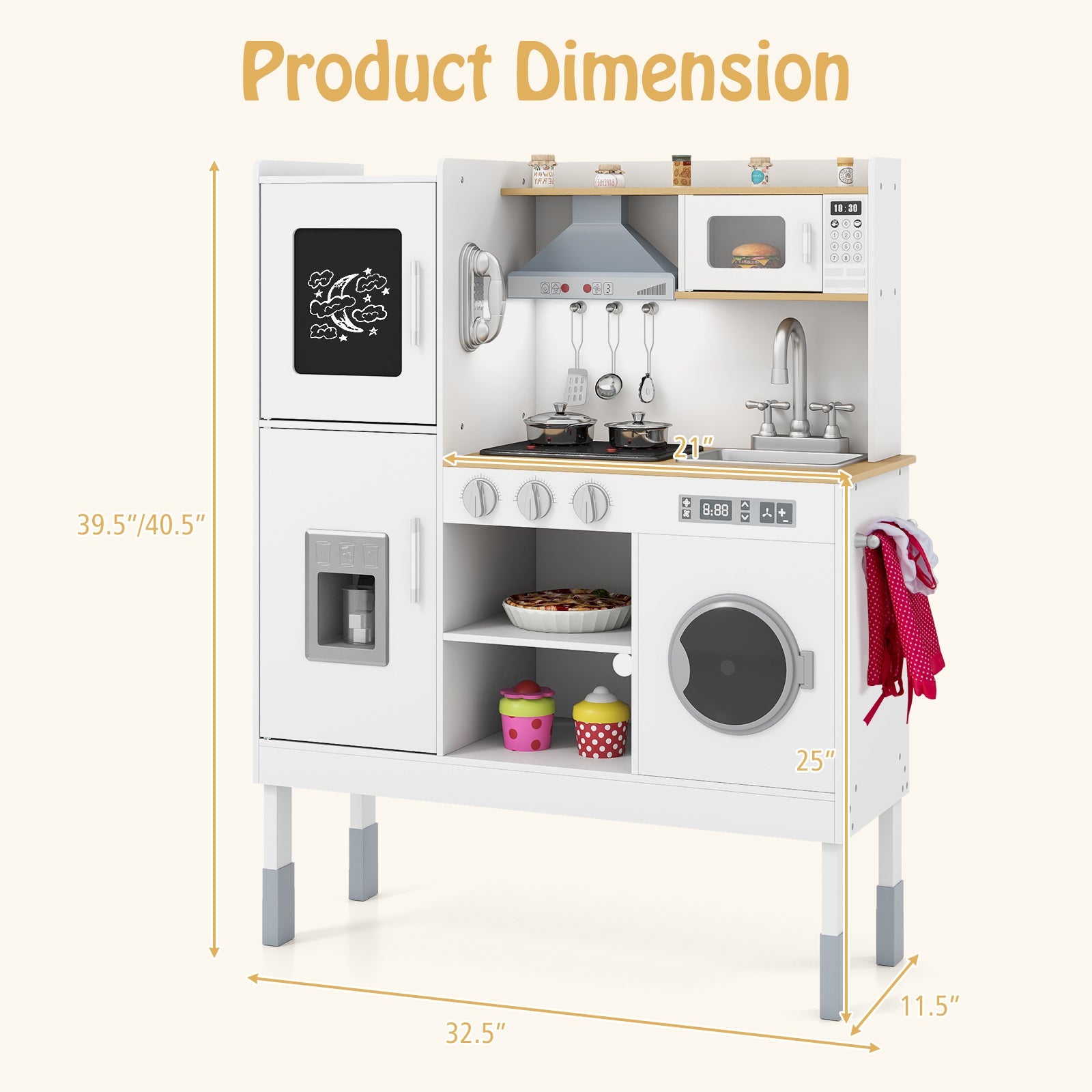 Pretend Play Kitchen Toy Kitchen Playset with Range Hood Ice Maker and Telephone