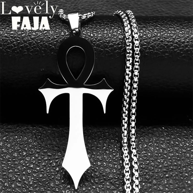 Stainless Steel Ankh Cross Pendant Necklace | Gothic Symbol of Life Jewelry