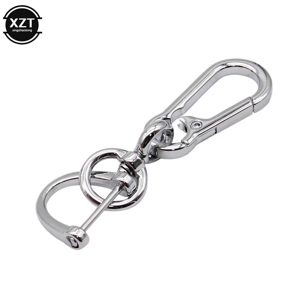360 Degree D Shape Rotating Horseshoe Buckle Leather Braided Car Keychain | Auto Key Ring Pendant