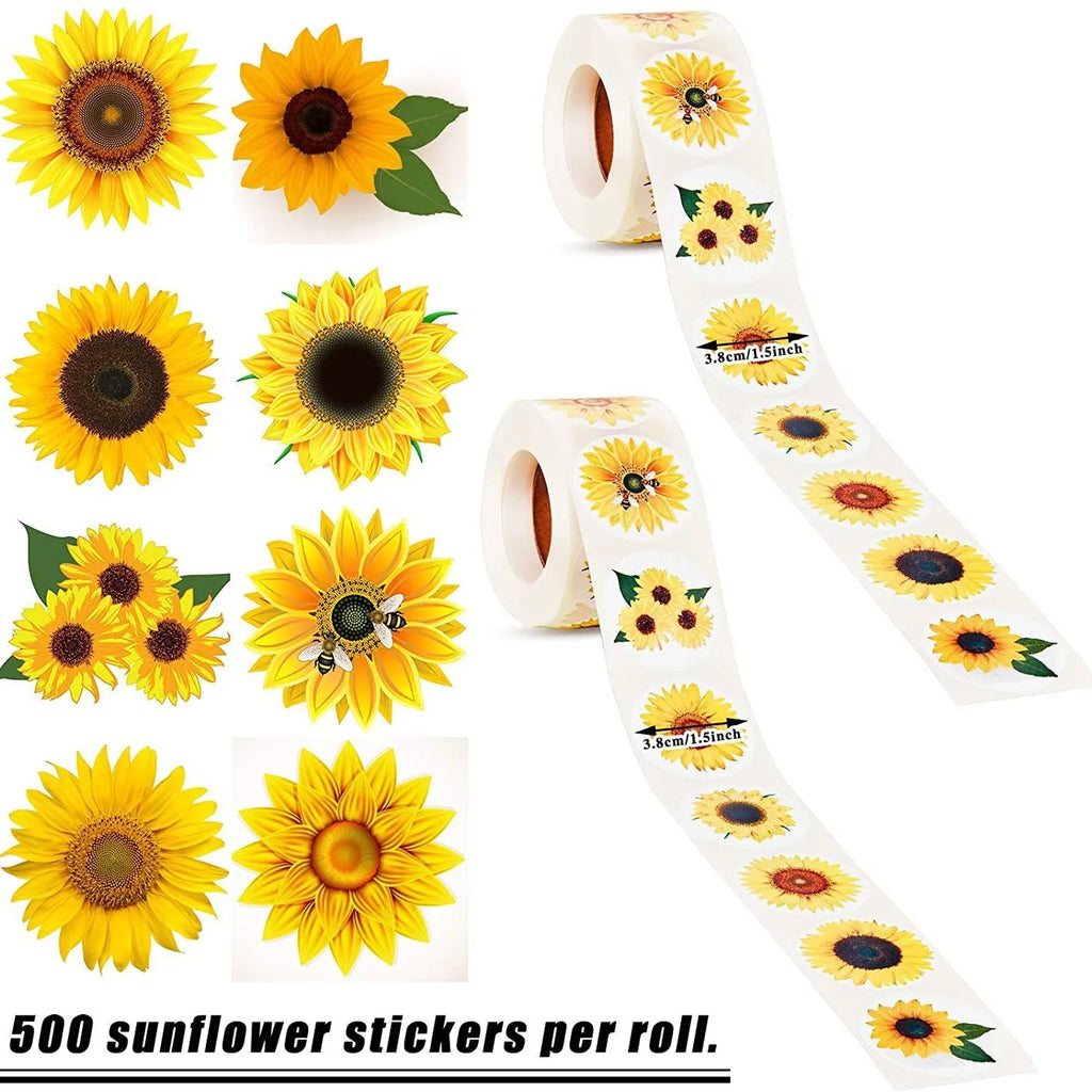 Sunflower Stickers Roll | 100-500PCS Small Labels for Packaging and Decor