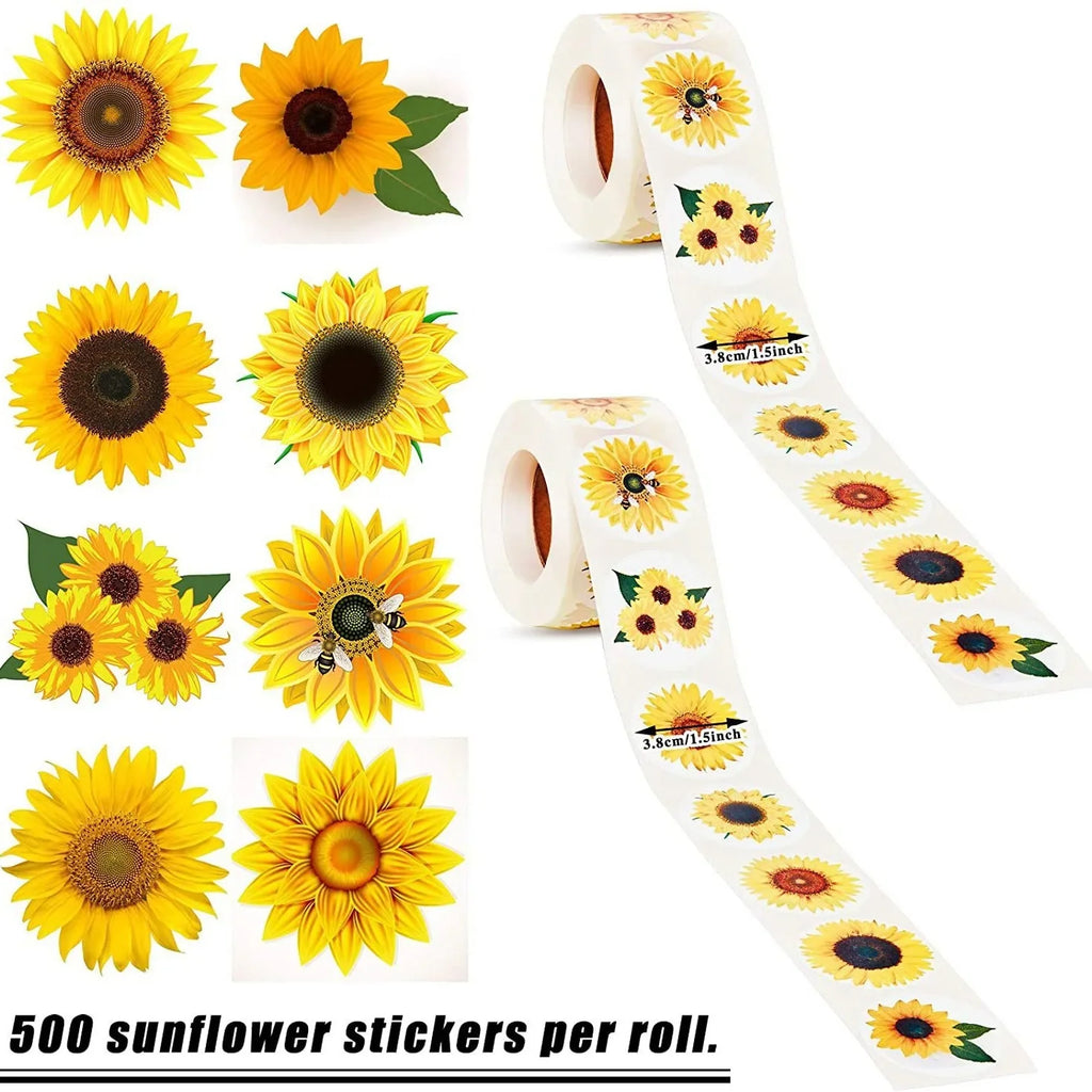 Sunflower Stickers Roll for Packaging and Decor | 100-500 Pcs