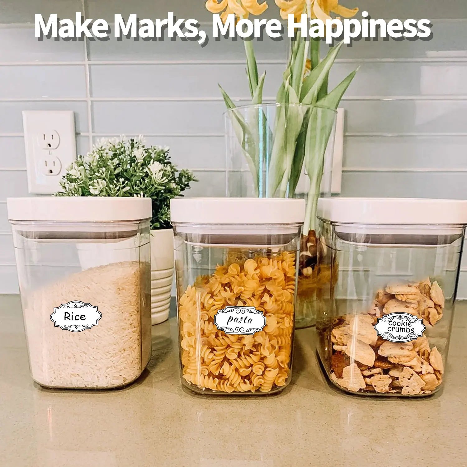 Vintage Kitchen Labels with Erasable Pen | 150-Piece Organizing Stickers