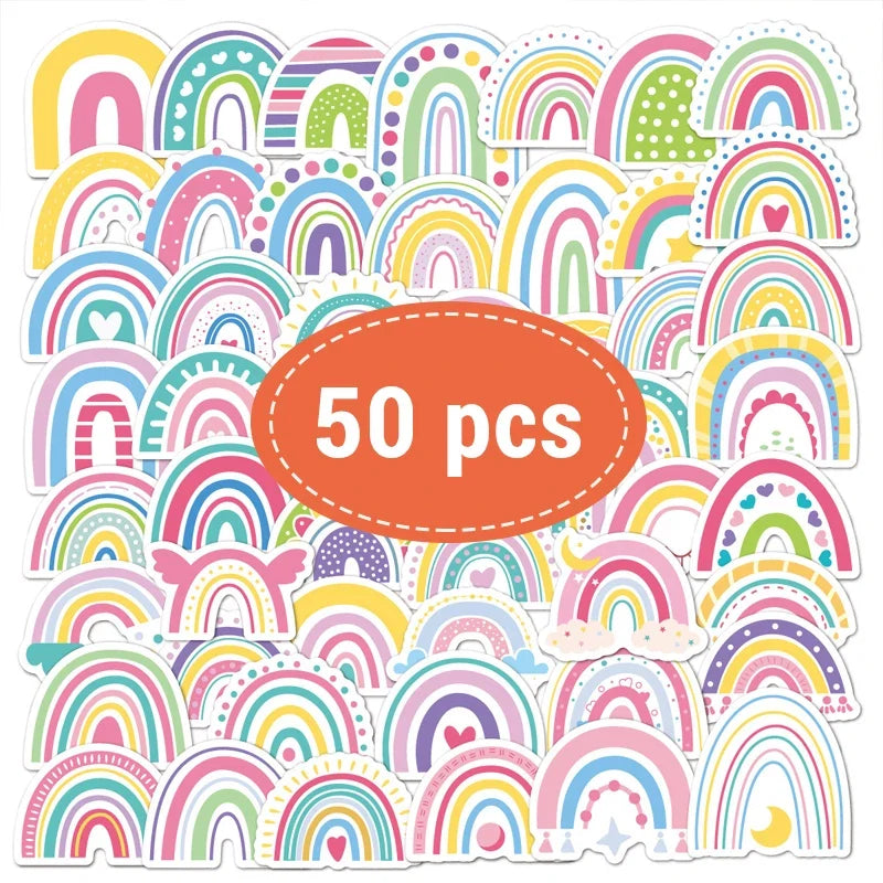 Rainbow Vinyl Stickers for Water Bottles Laptop Cup Phone | 50 Pack Cute Decals