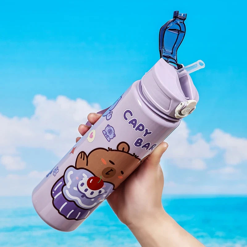 Large-Capacity Capybara Straw Cup | Cute Portable Sports Water Bottle for Outdoor Activities